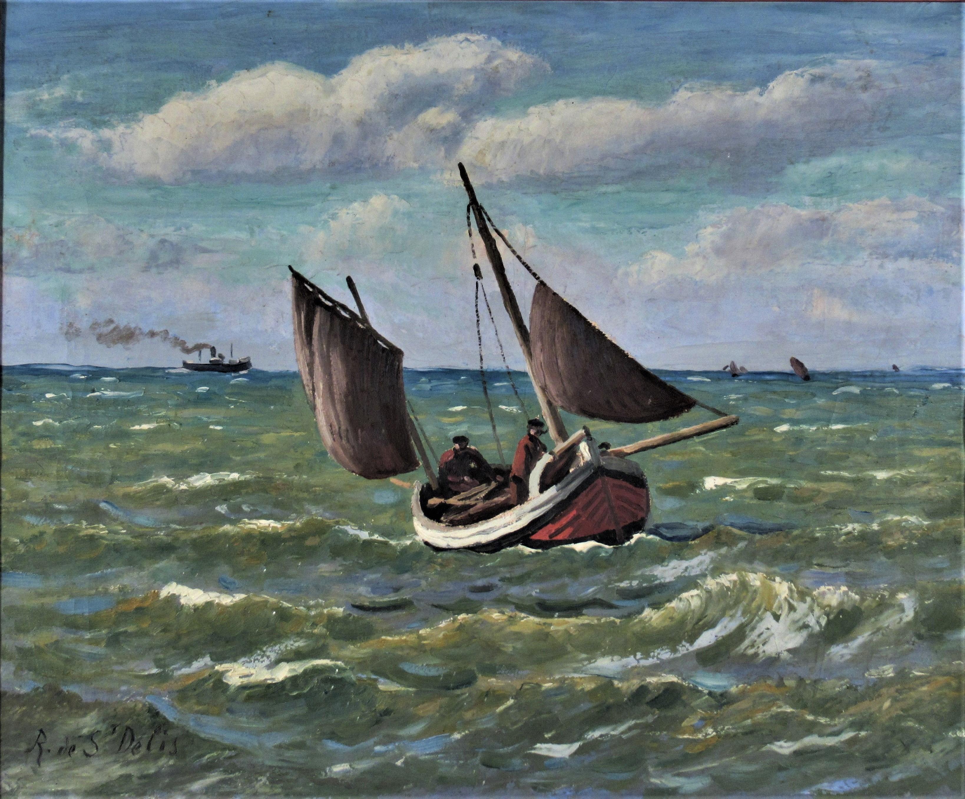 Pecheurs en Mer (Fishermen at Sea) - Painting by Rene Lienard De Saint Delis
