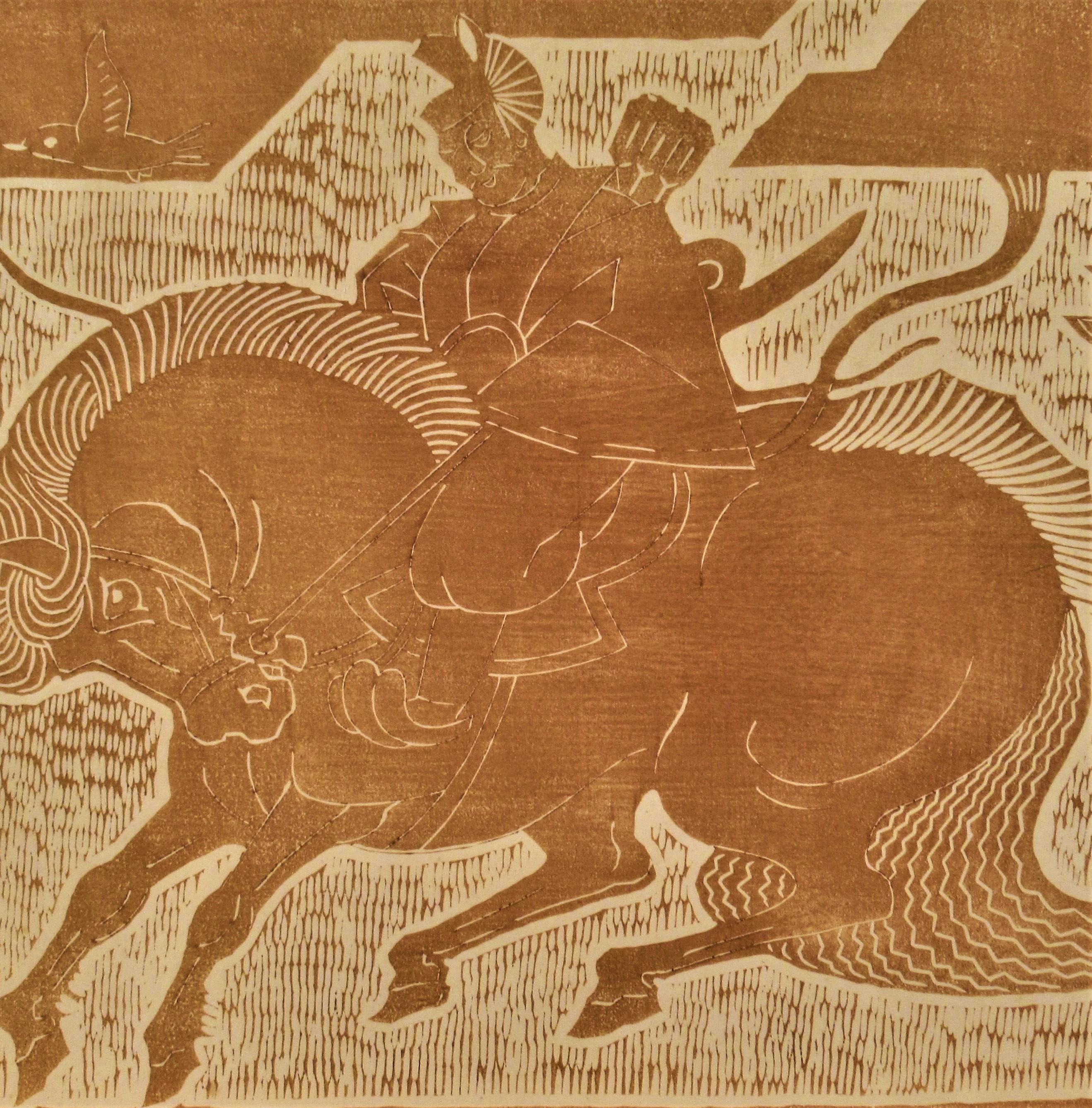 Untitled, Two Horsemen - Print by Tomikichiro Tokuriki