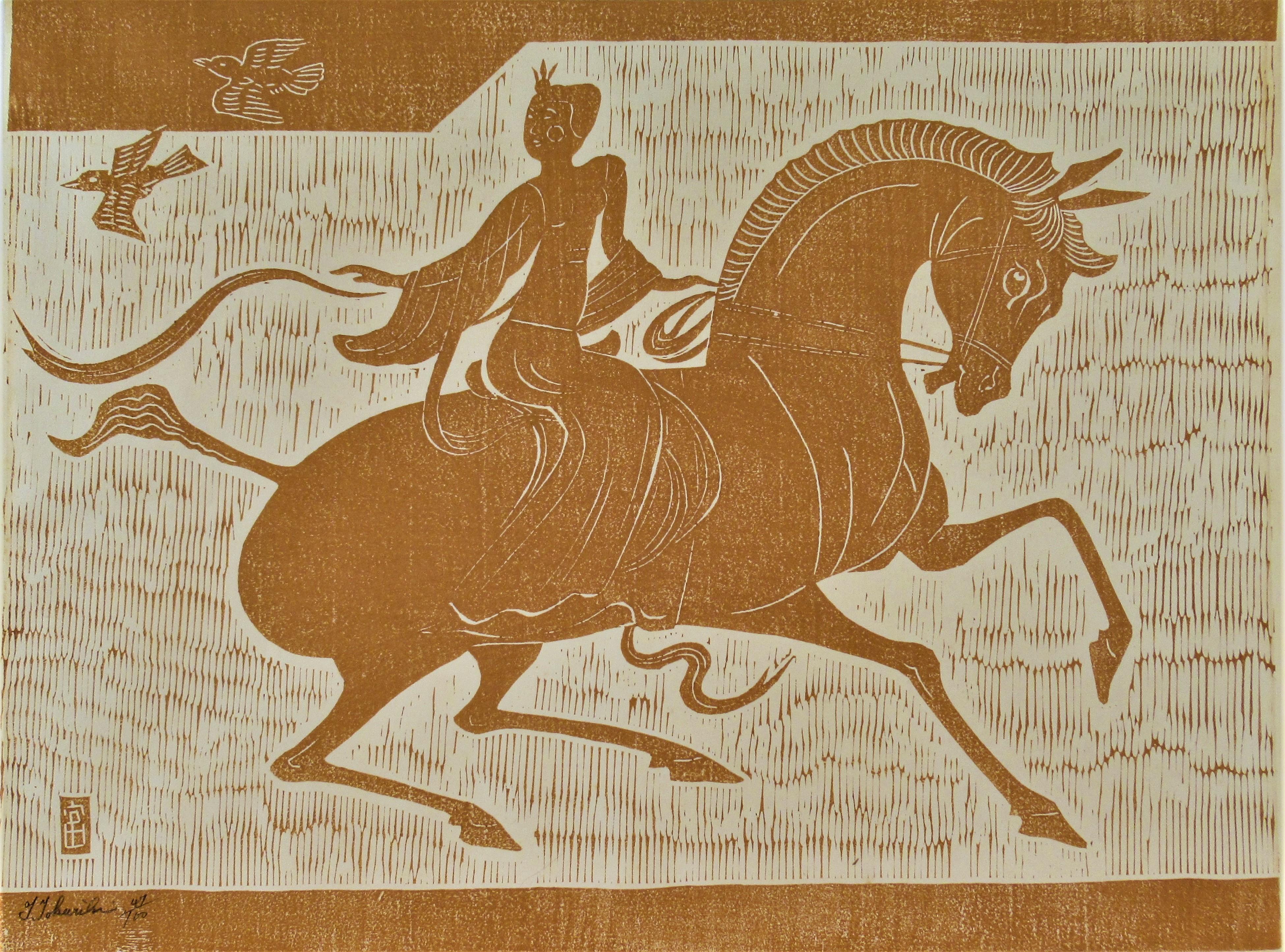 Tomikichiro Tokuriki Figurative Print - Untitled, Horsewoman