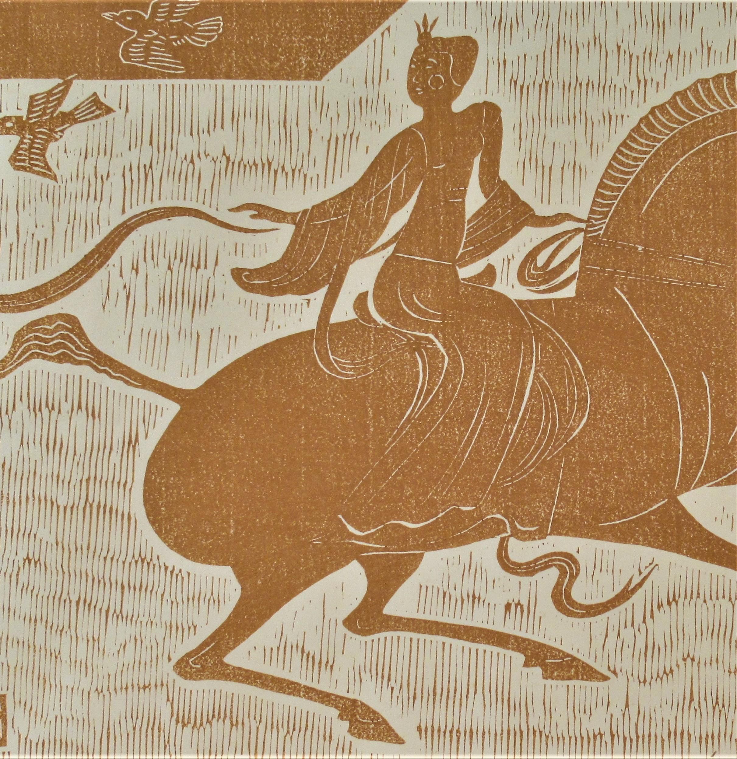 Untitled, Horsewoman - Print by Tomikichiro Tokuriki