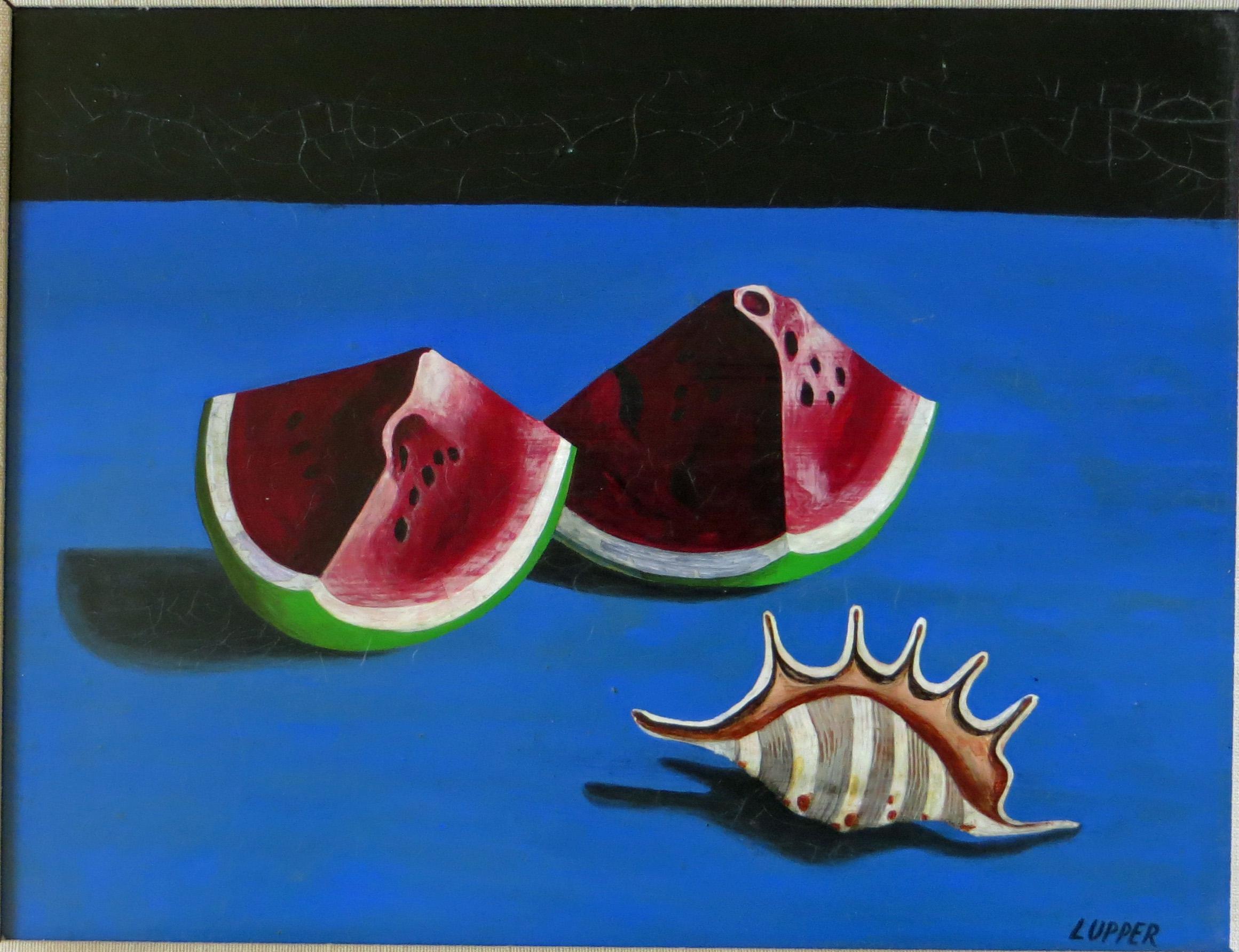 Rote Melonenscheibe - surrealistische Malerei (Surrealismus), Painting, von Edward Lupper