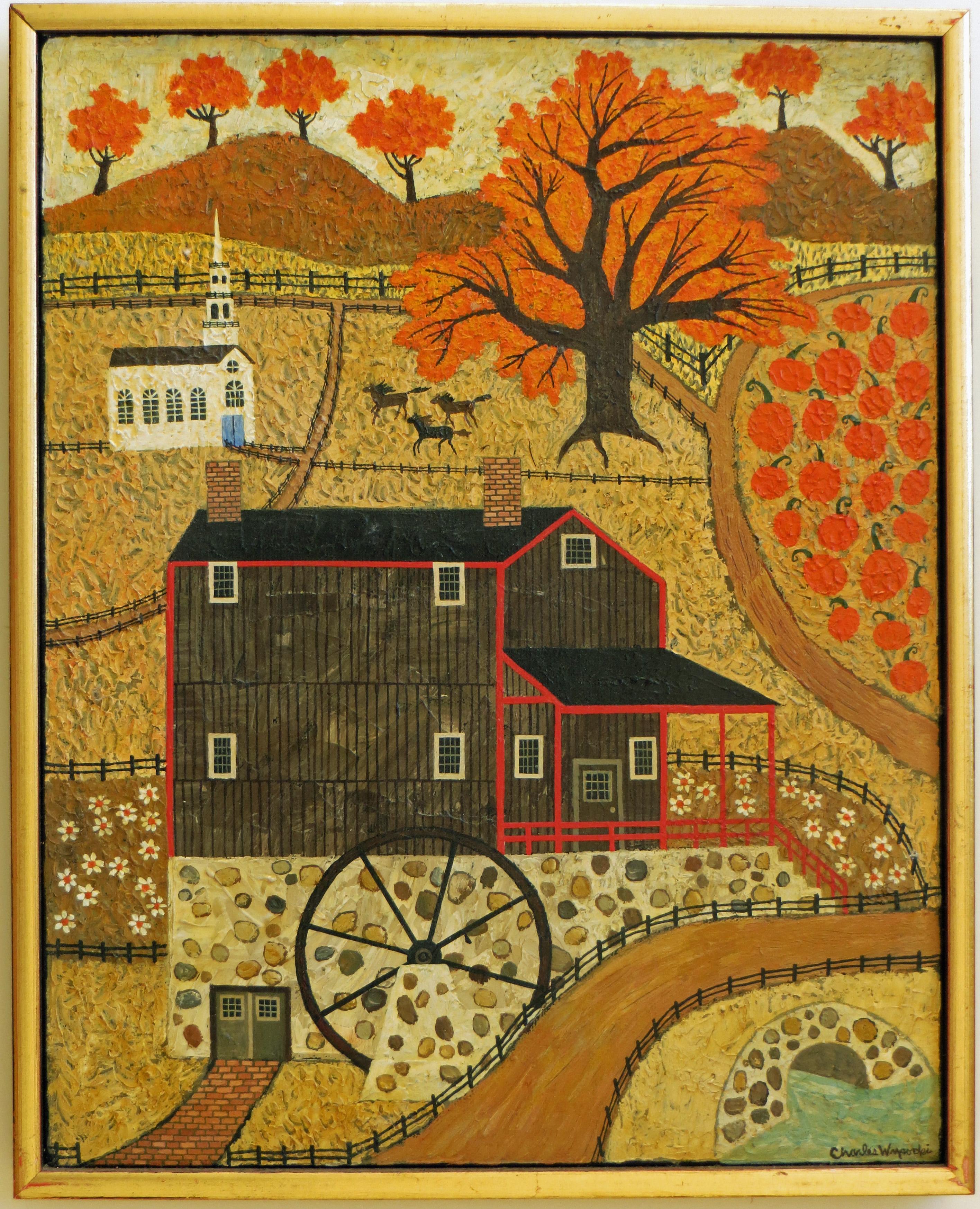 Wight Grist Mill, Old Sturbridge Village - Painting by Charles Wysocki