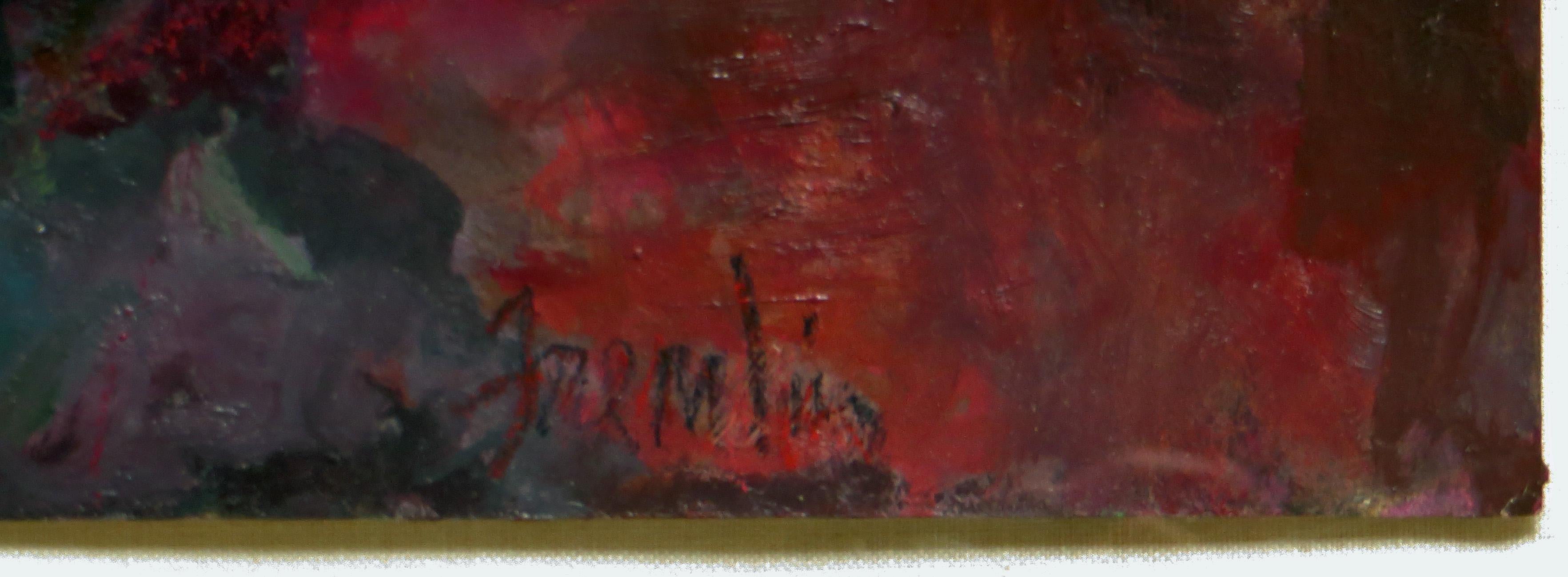 Bodegón con Fruta, Plato y Botella - Painting Impresionista de Carol Fremlin
