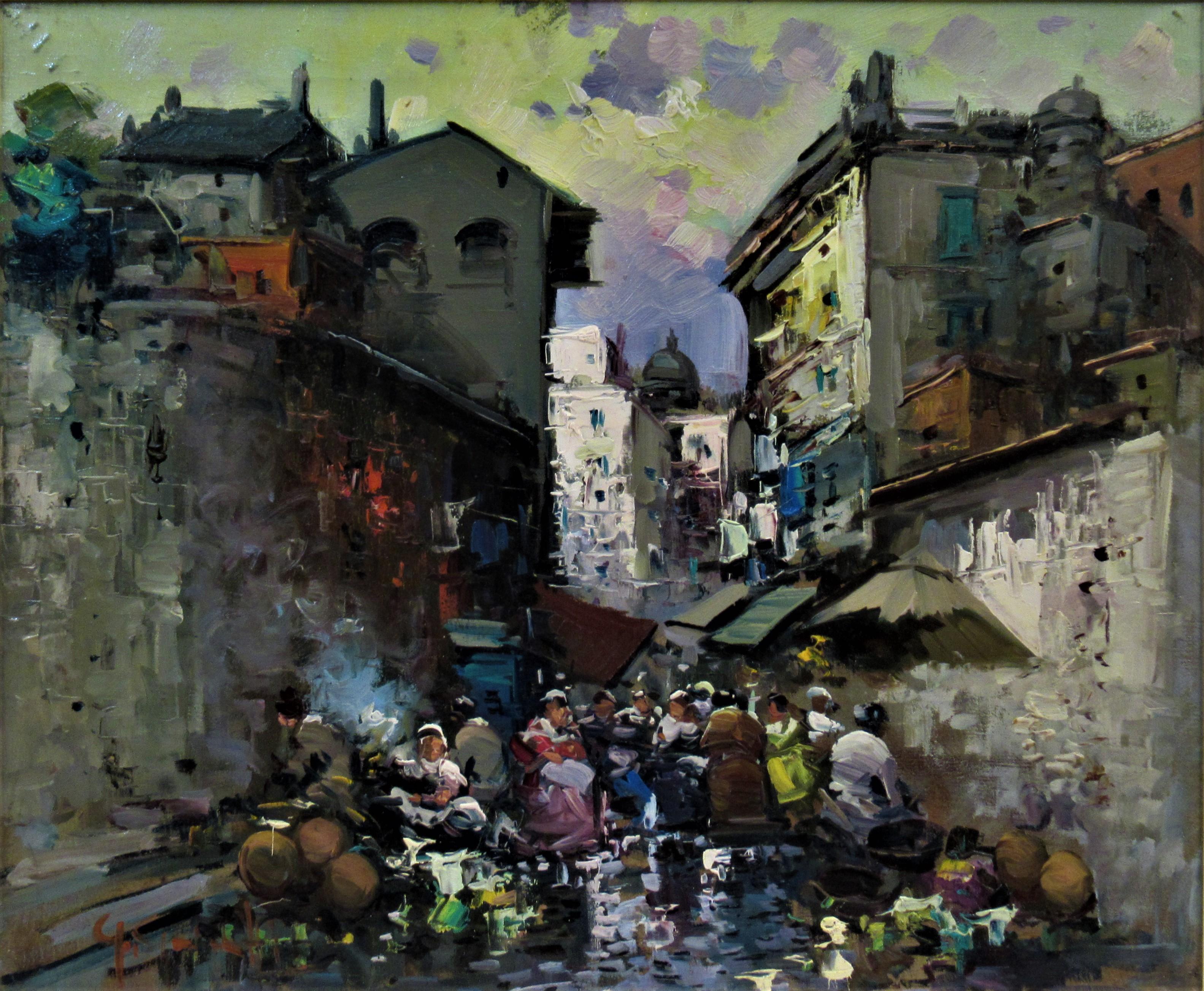 Street Market - Painting by Giovani Guarlotti