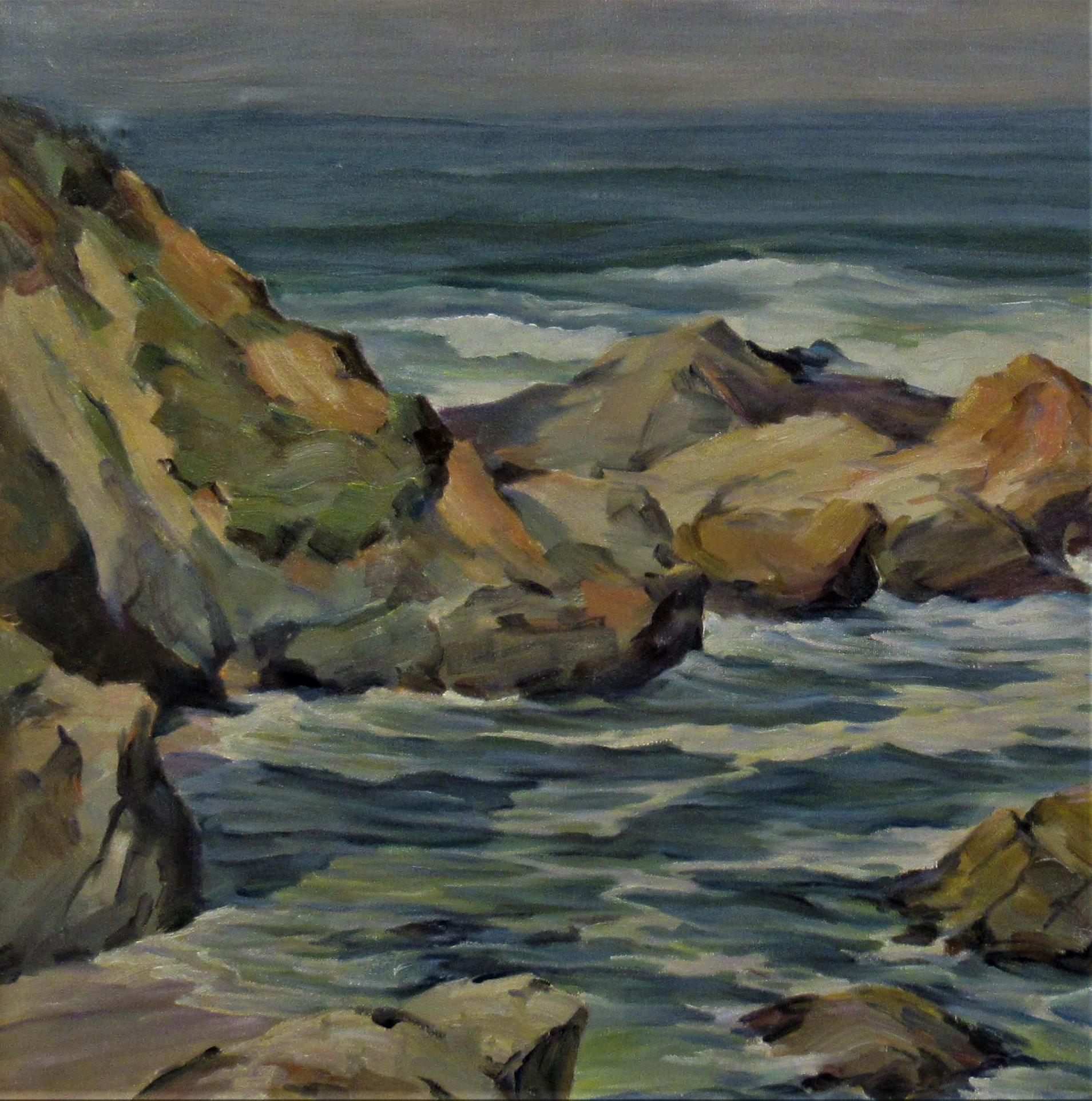 Coastal Scene, California - Abstract Impressionist Painting by Ray Radliff