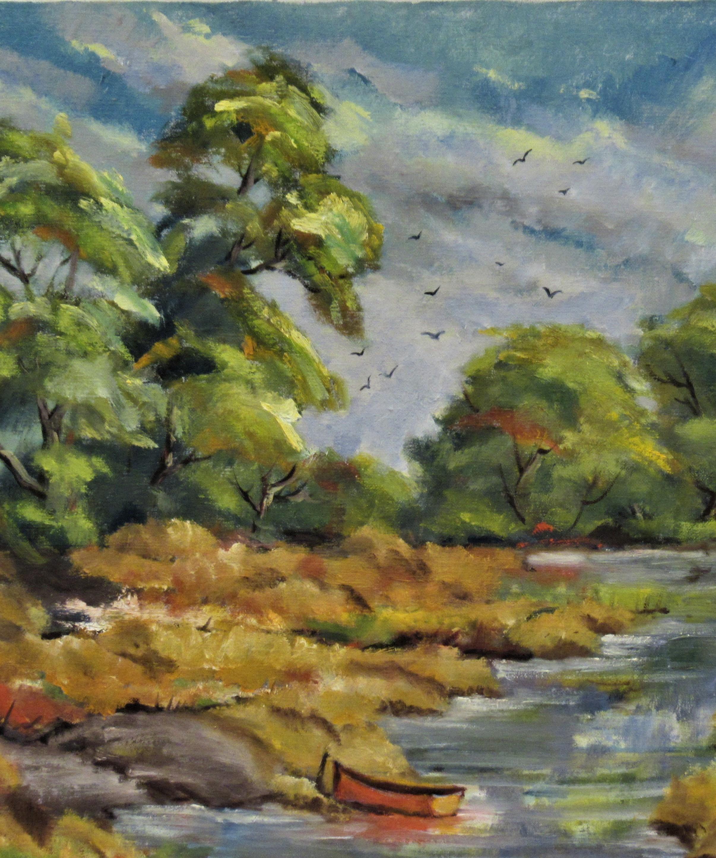 Landscape with River, California - Painting by Clifford Holmes