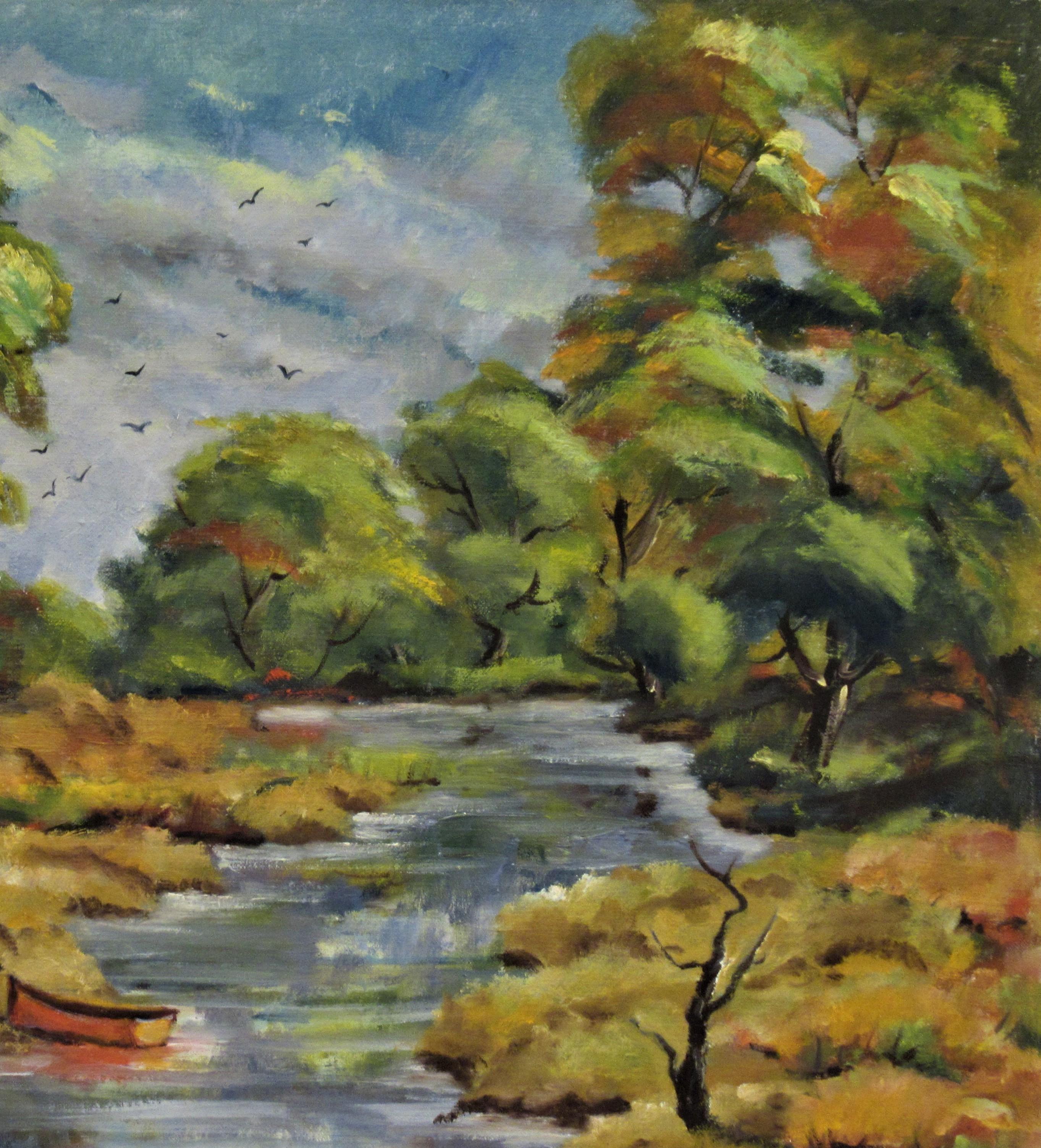 Paysage avec rivière, Californie - Impressionnisme américain Painting par Clifford Holmes