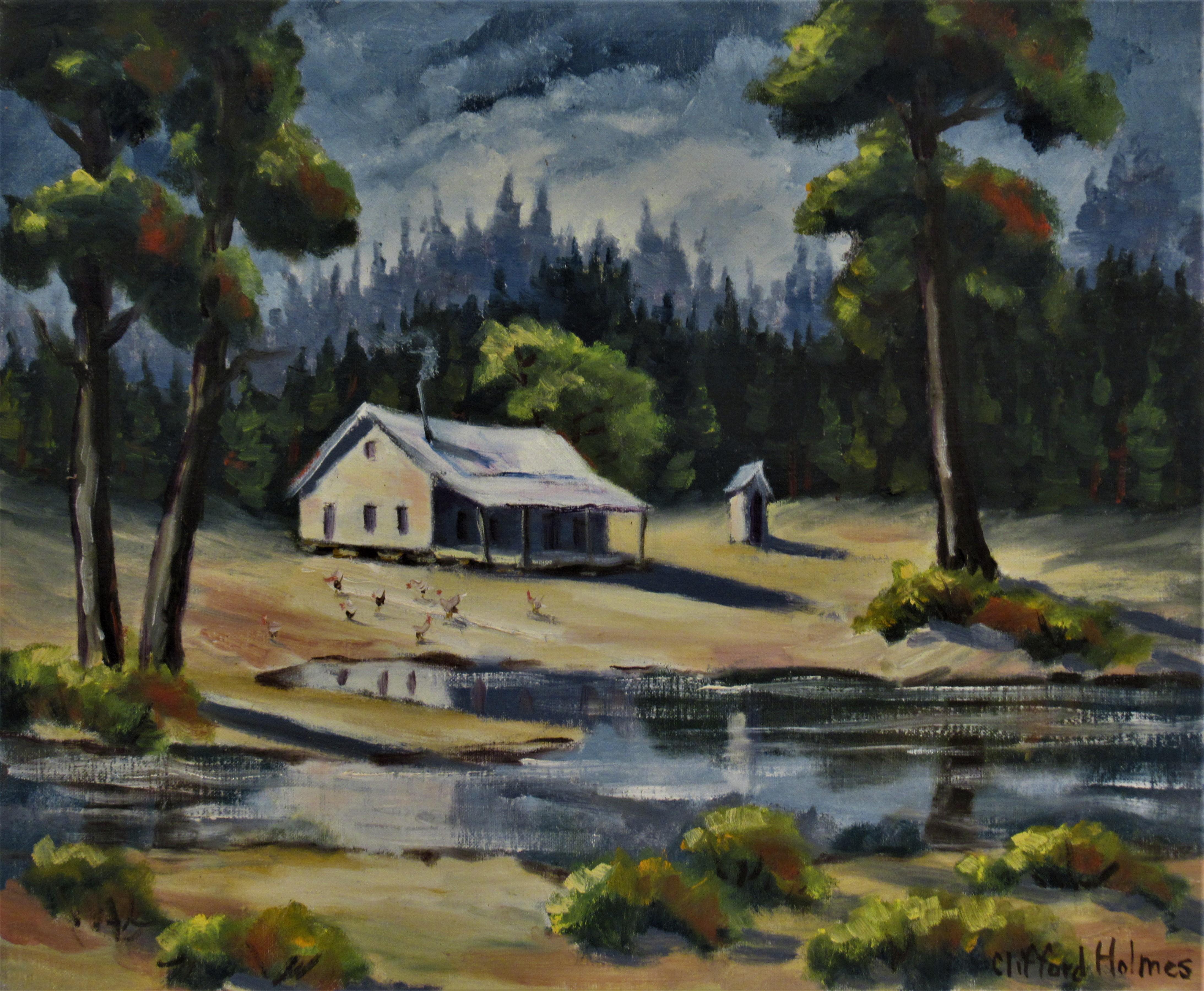 Landscape Painting Clifford Holmes - Paysage avec maison, Californie
