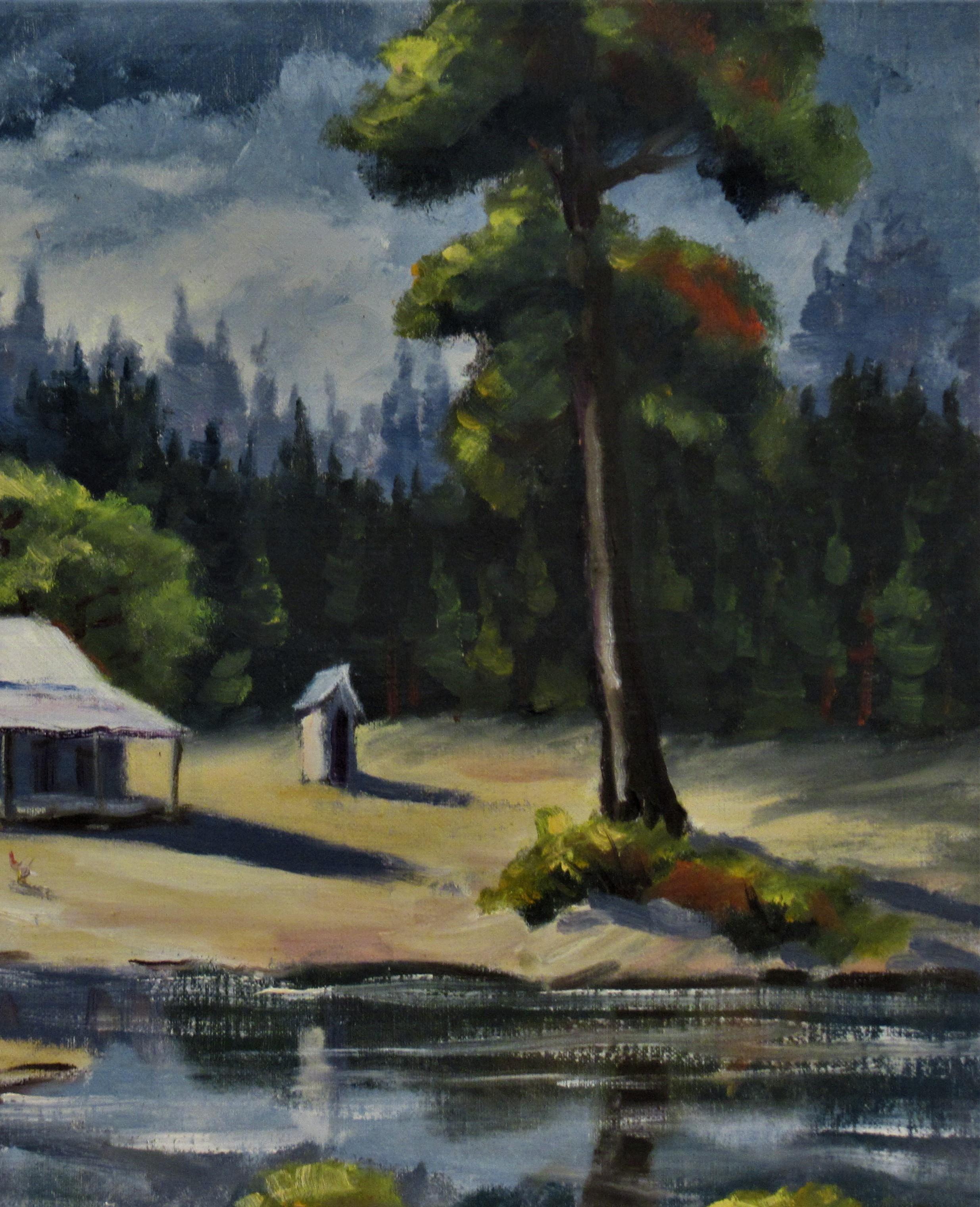Paysage avec maison, Californie - Impressionnisme américain Painting par Clifford Holmes