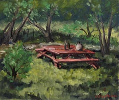 Paysage avec table de pique-nique
