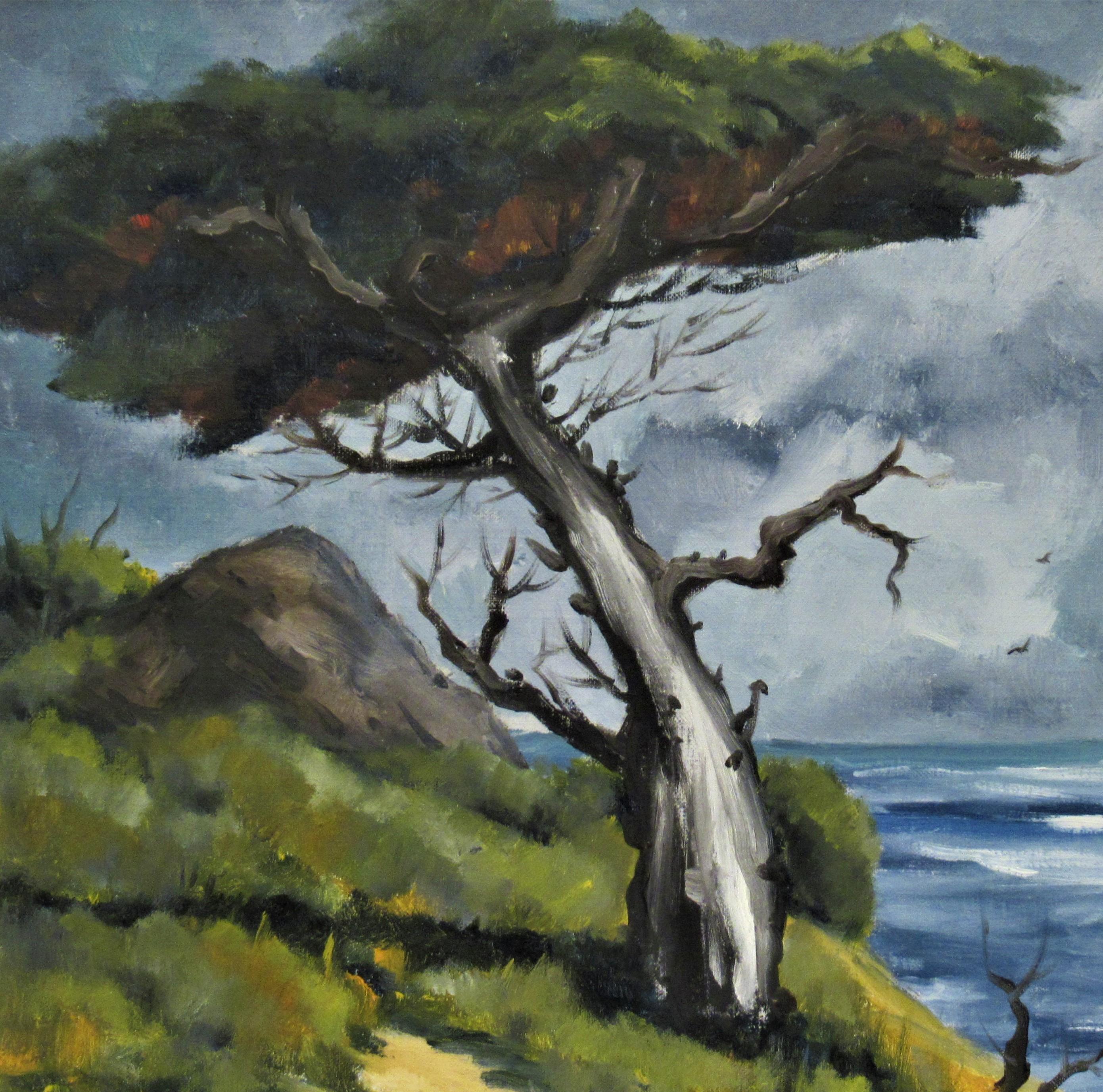 Coastal Scene with Cypress - Painting by Clifford Holmes