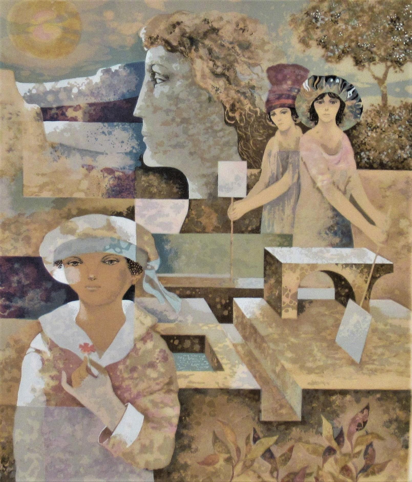 Surrealistische Szene mit Dame (Surrealismus), Print, von Mario Doretti