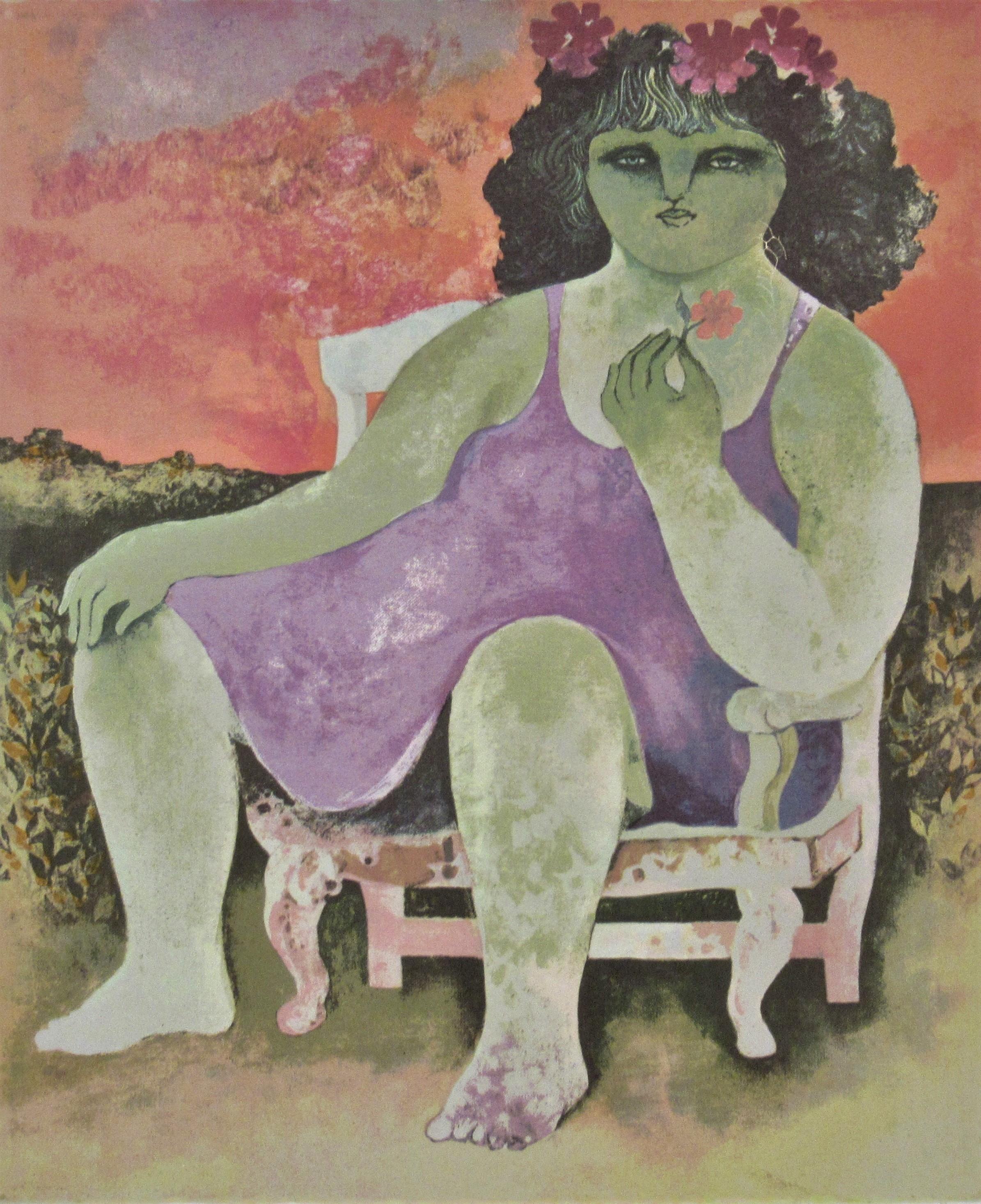 Mädchen auf einem Sessel – Print von Mario Doretti