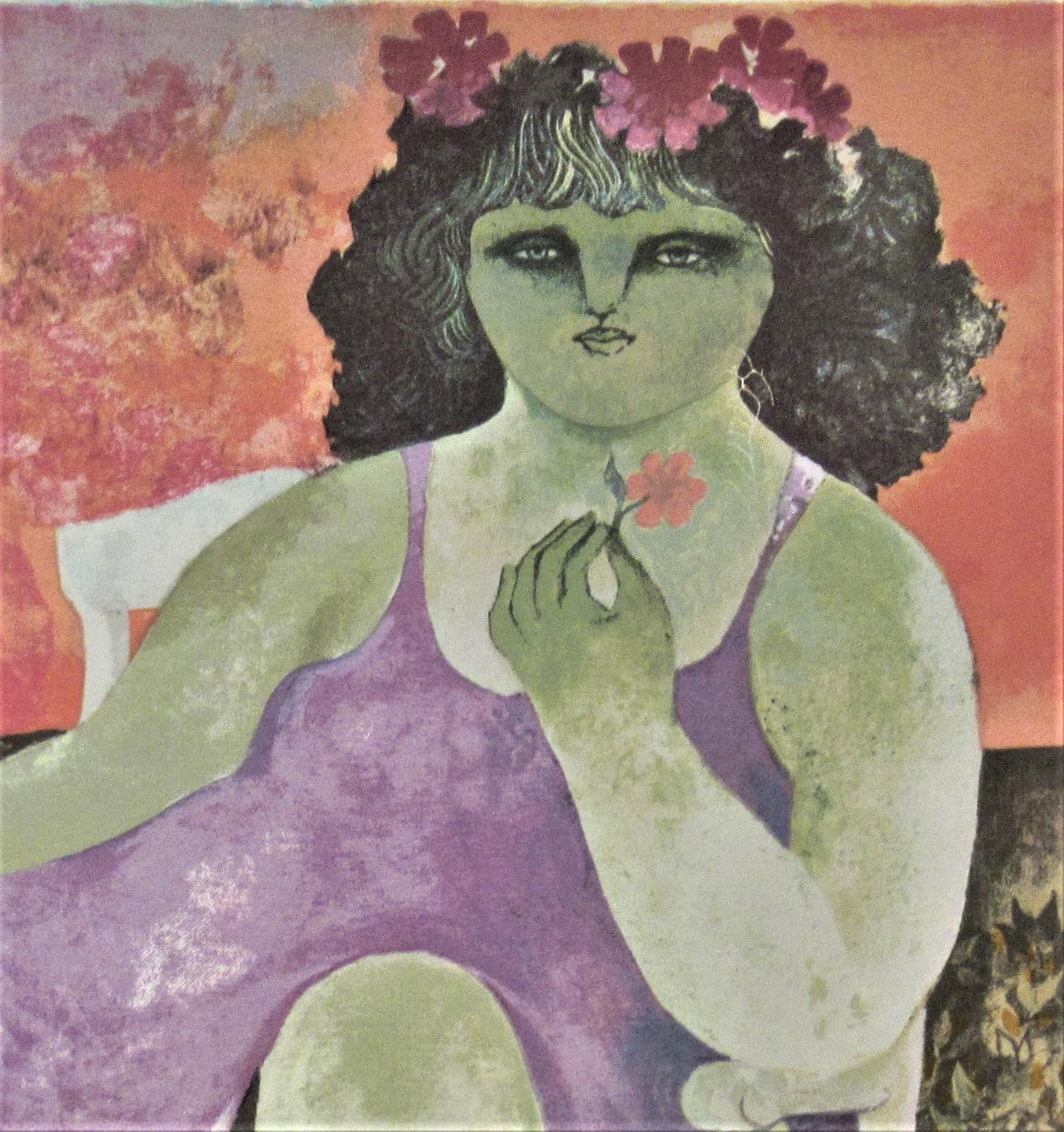 Mädchen auf einem Sessel (Surrealismus), Print, von Mario Doretti
