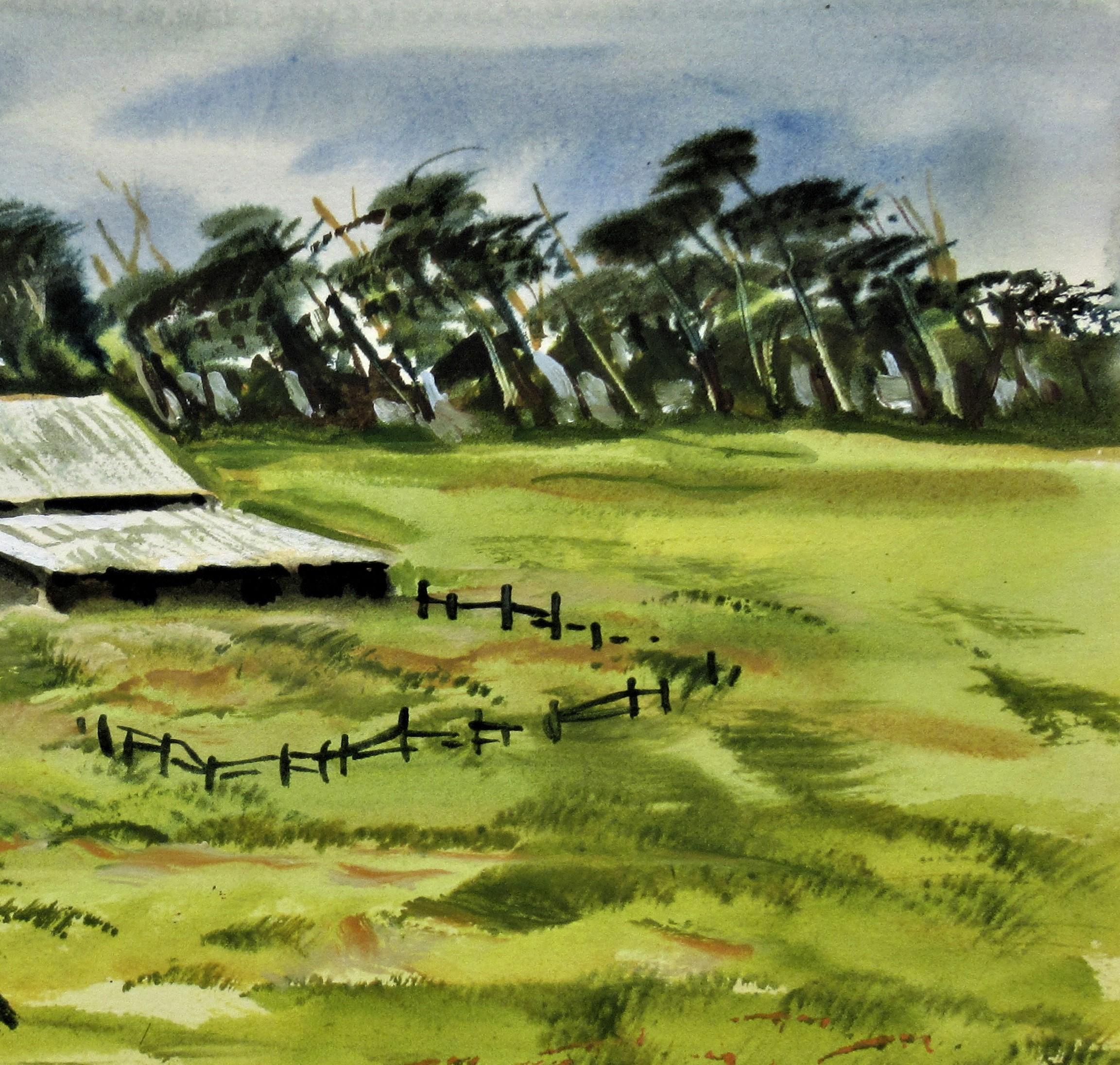 Landscape with Barn III - Impressionist Art by Lewis Suzuki