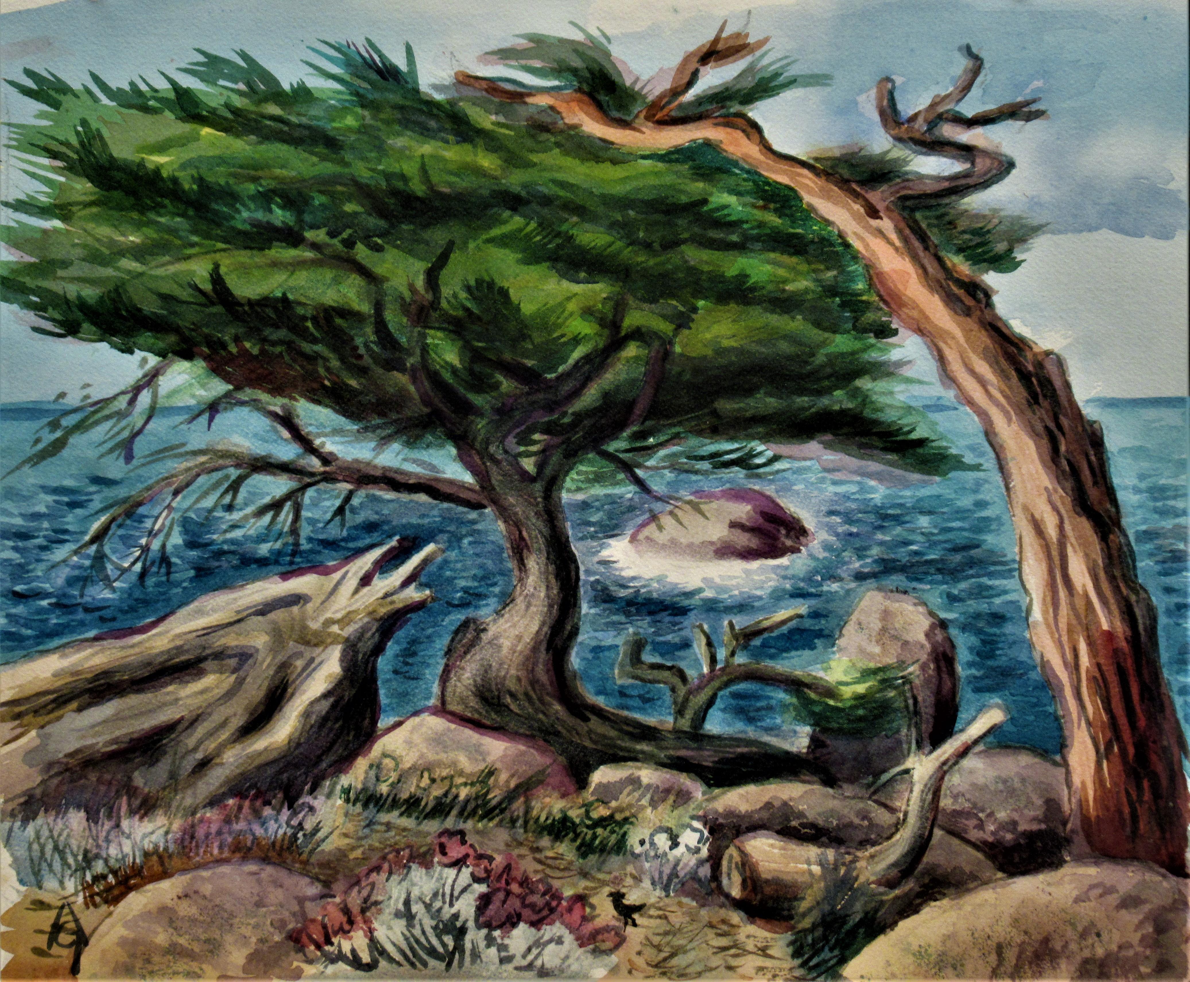 Arnold A. Grossman Landscape Art - California Coast with Cypress Tree