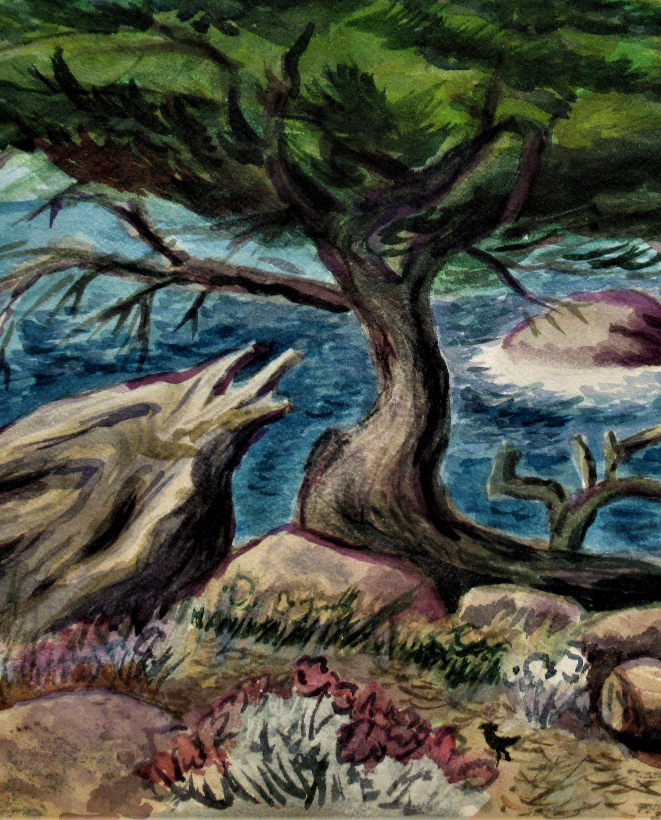 California Coast with Cypress Tree - Art by Arnold A. Grossman