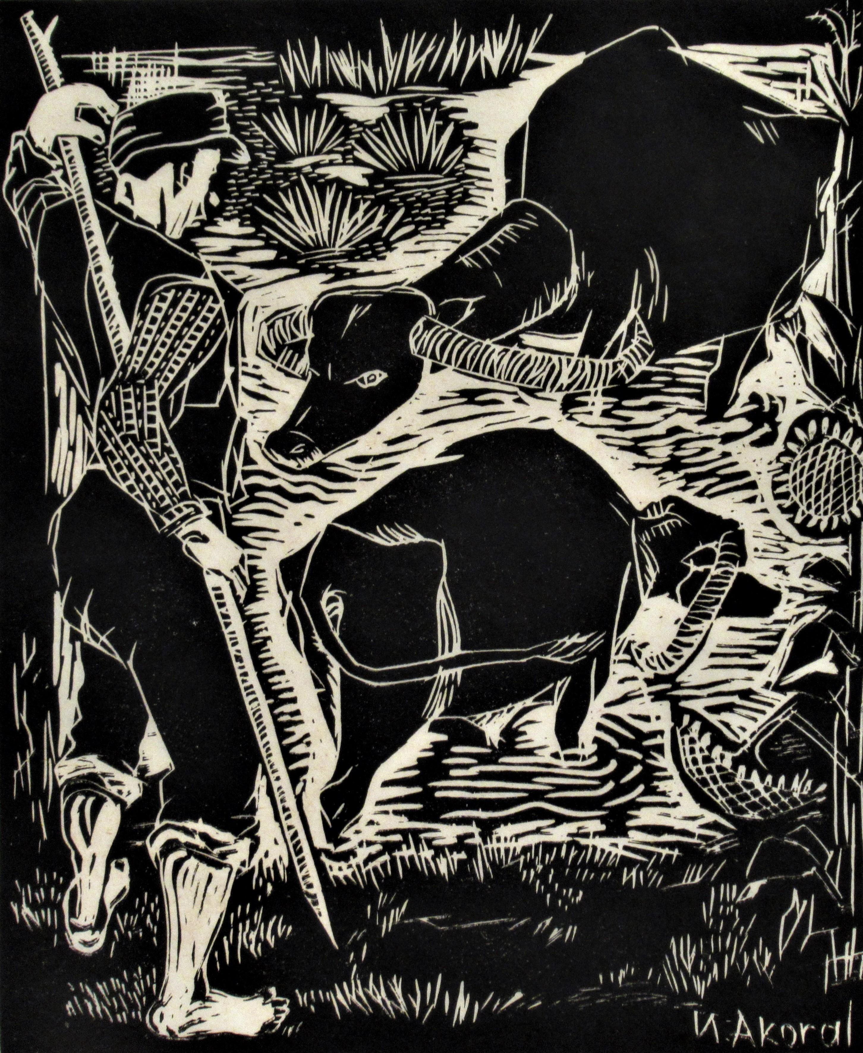 Two Oxen - Print by Nevzat Akoral