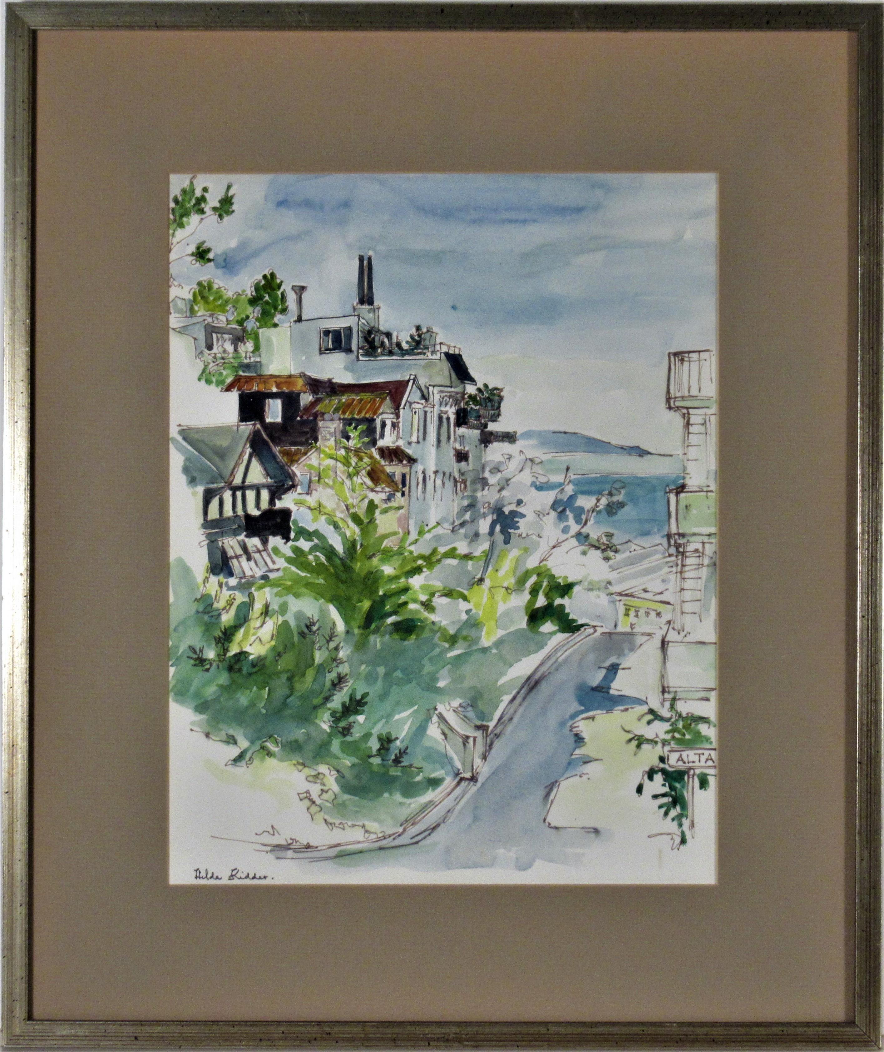 Hilda Kider Figurative Art – View of Angel Island von Tiburon, Kalifornien II