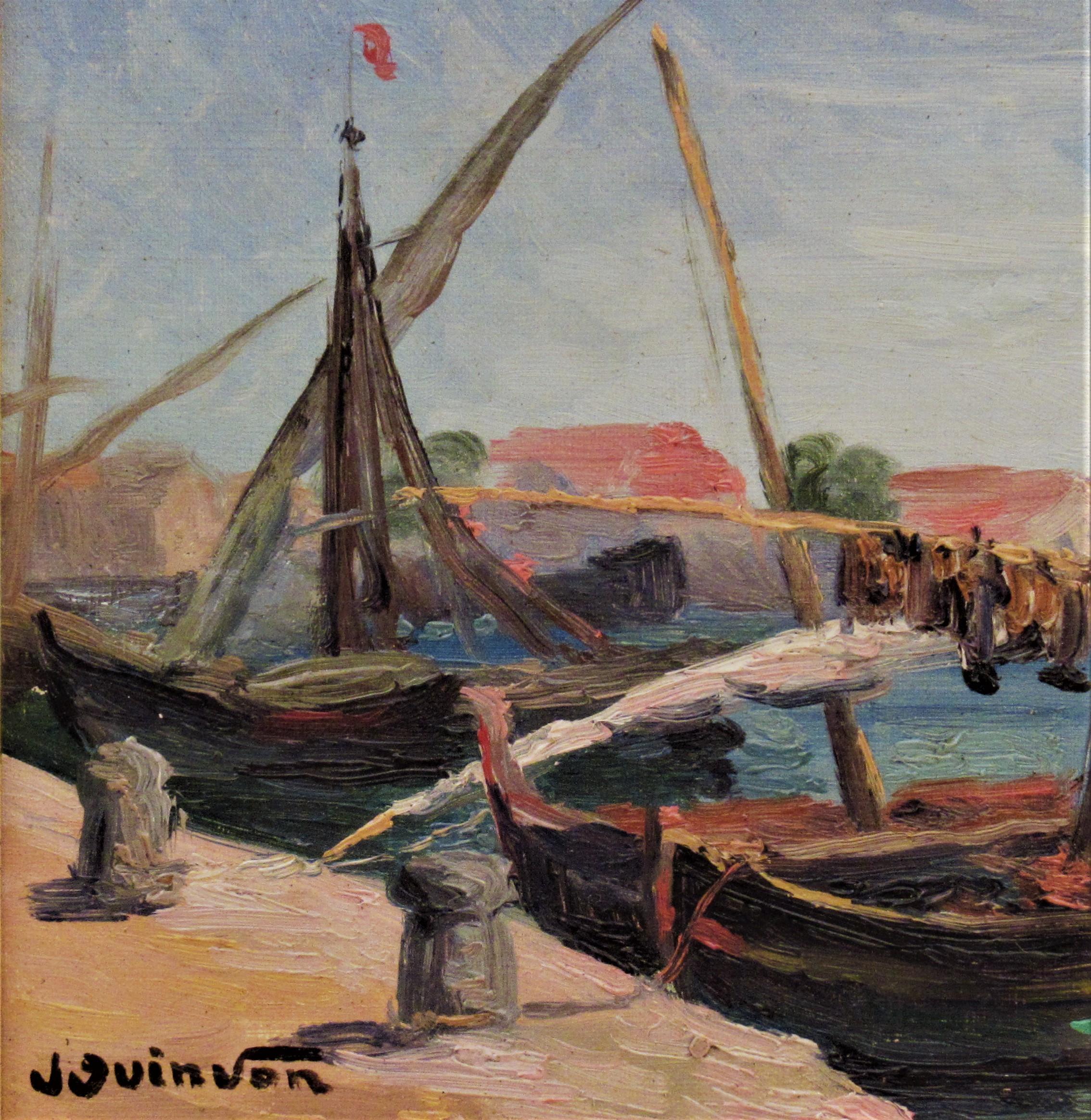 Port en Provence - Brown Figurative Painting by Jean Guindon