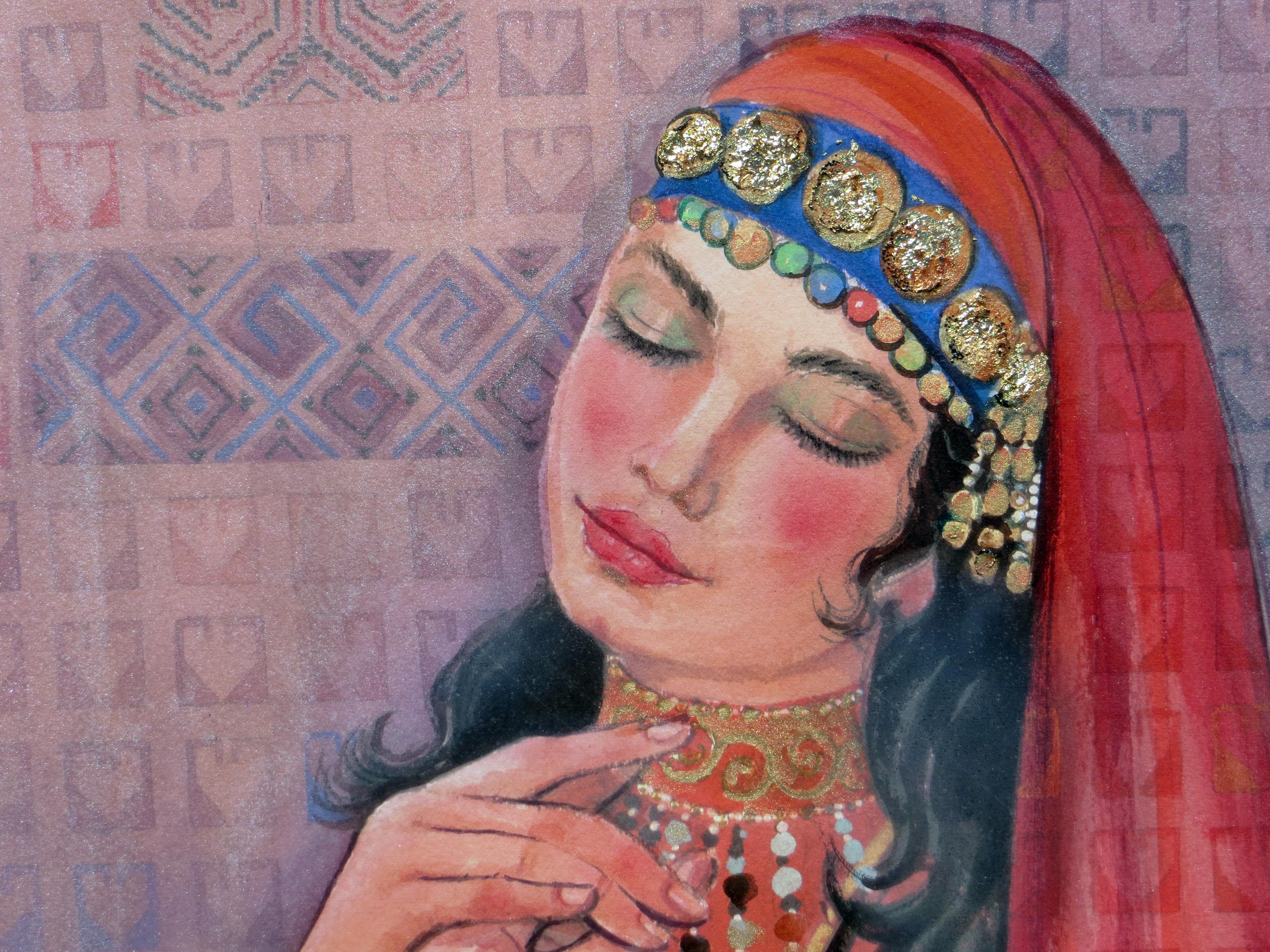 Artista: Zamani Zamani (iraní/estadounidense, 1922-2016) 
Título: Desconocido
Año: Alrededor de 2009
Técnica: Acuarela con pintura dorada o pan de oro sobre papel
Tamaño de la mira: 20,75 x 20 pulgadas. 
Tamaño enmarcado: 31,25 x 29,25 pulgadas
