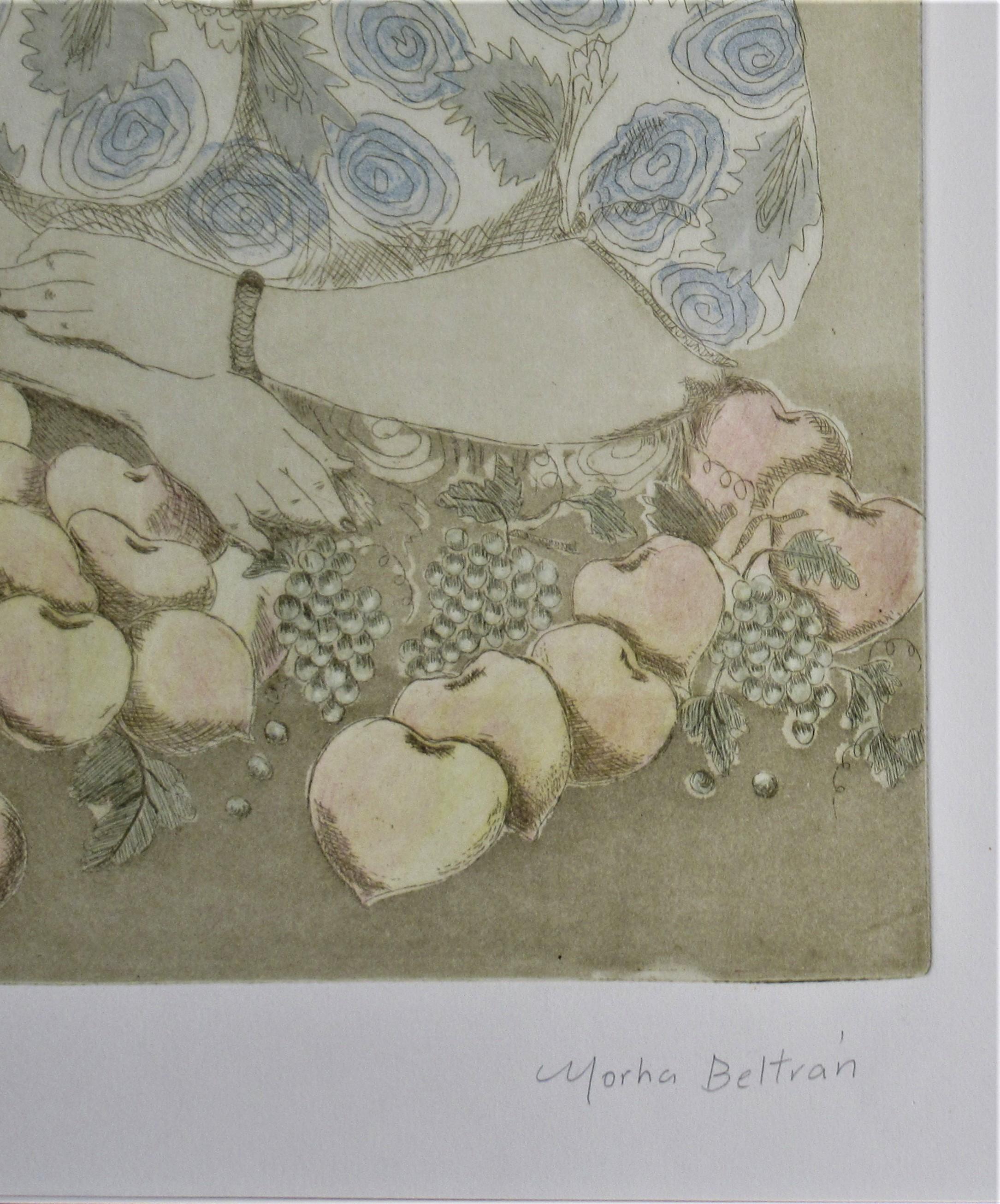 Frau mit Früchten (Schwarz), Figurative Print, von Norha Beltran