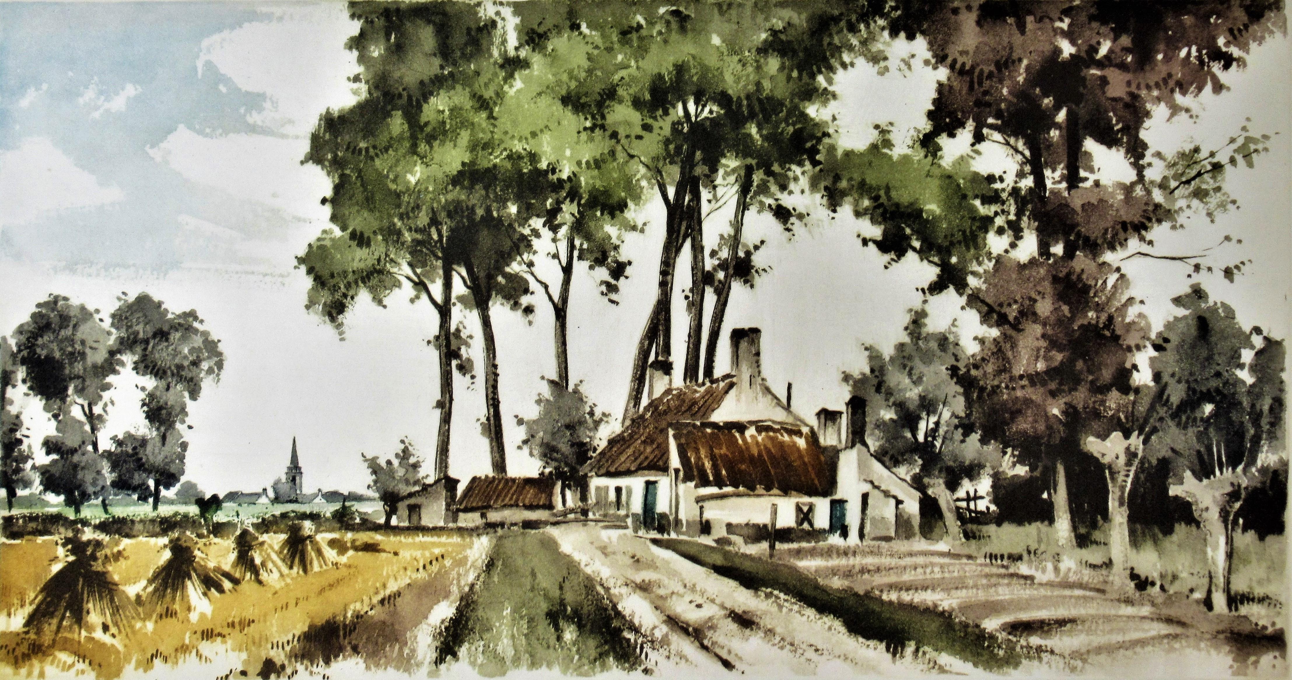 Paysage en Flandres - Print by Roger Hebbelinck