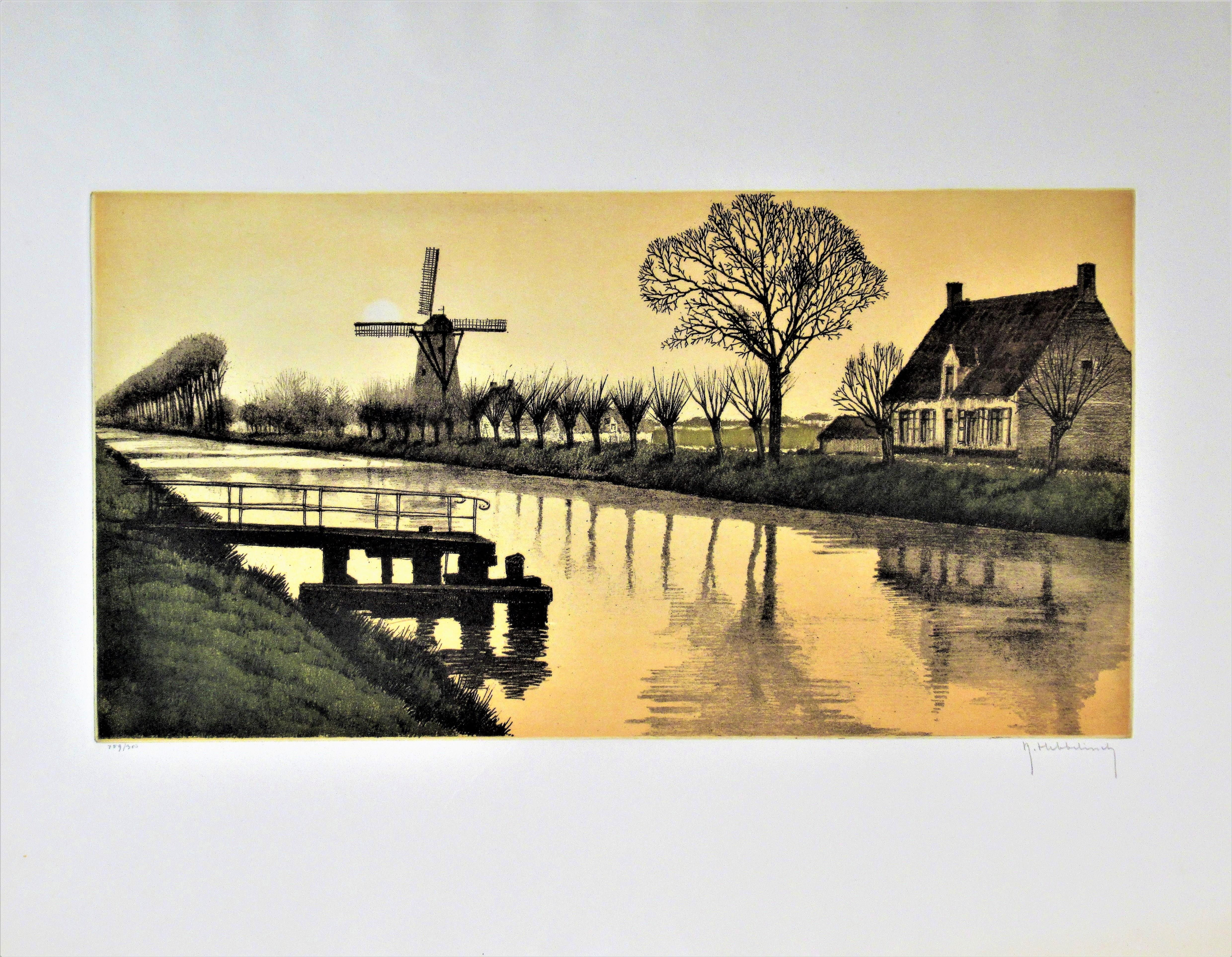Roger Hebbelinck Landscape Print - Somme, Coucher de Soleil