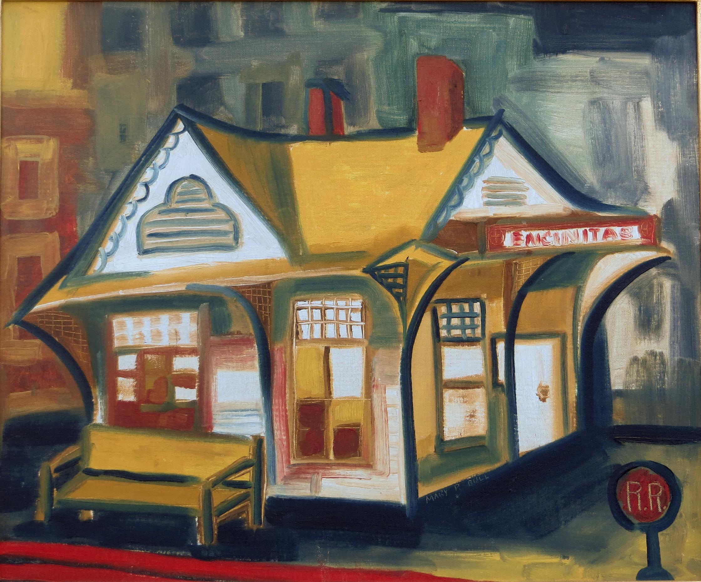 Railroad Station, Encinitas, California - Painting by Mary P. Bull
