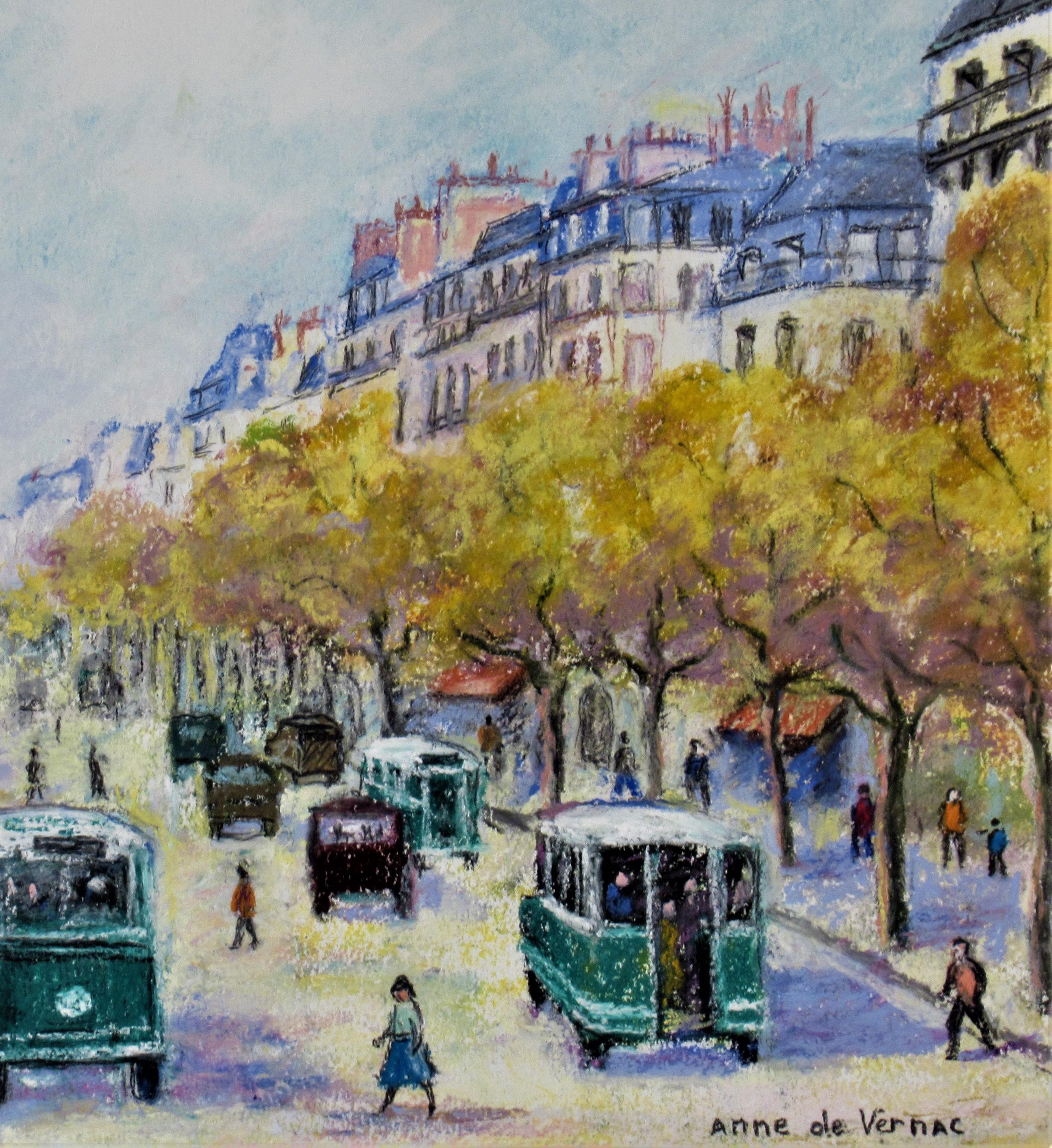 Le Boulevard Bonne Nouvelle en Autonne - Figurative Art Marrón de Anne De Vernac