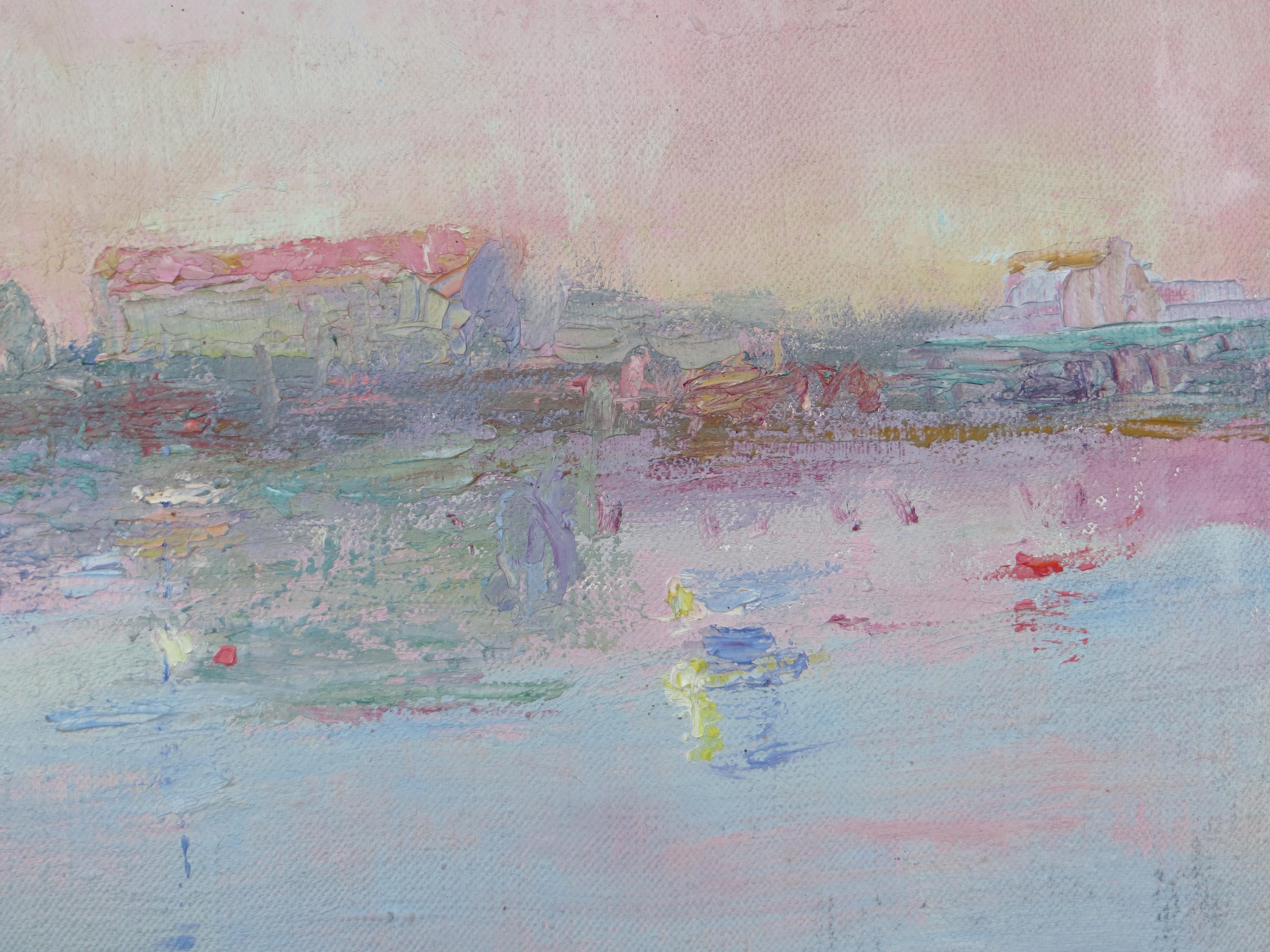 La baia/ Mattina presto, Provincetown - Landscape Painting Grigio di Hilda Neily