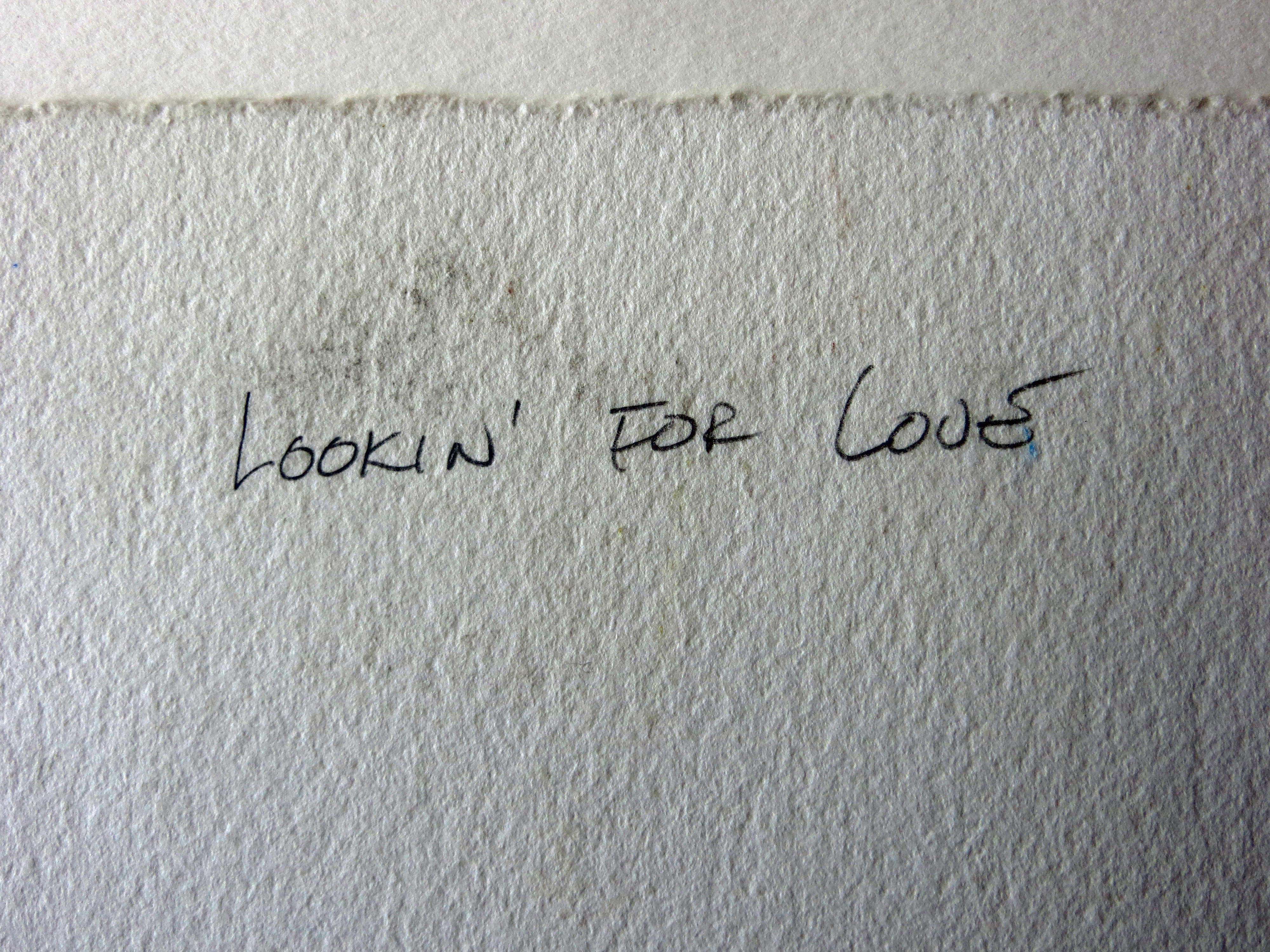 Artiste : Bob Barkell - Américain (1950- )
Titre : Lookin' for Love
Année : vers 1990
Médium : Aquarelle
Taille de la vue : 11,75 x 17,75 pouces. 
Taille du cadre : 19.5 x 25.5 pouces 
Signature : Signé en haut à droite
Condition : Très bon 
Cadre :