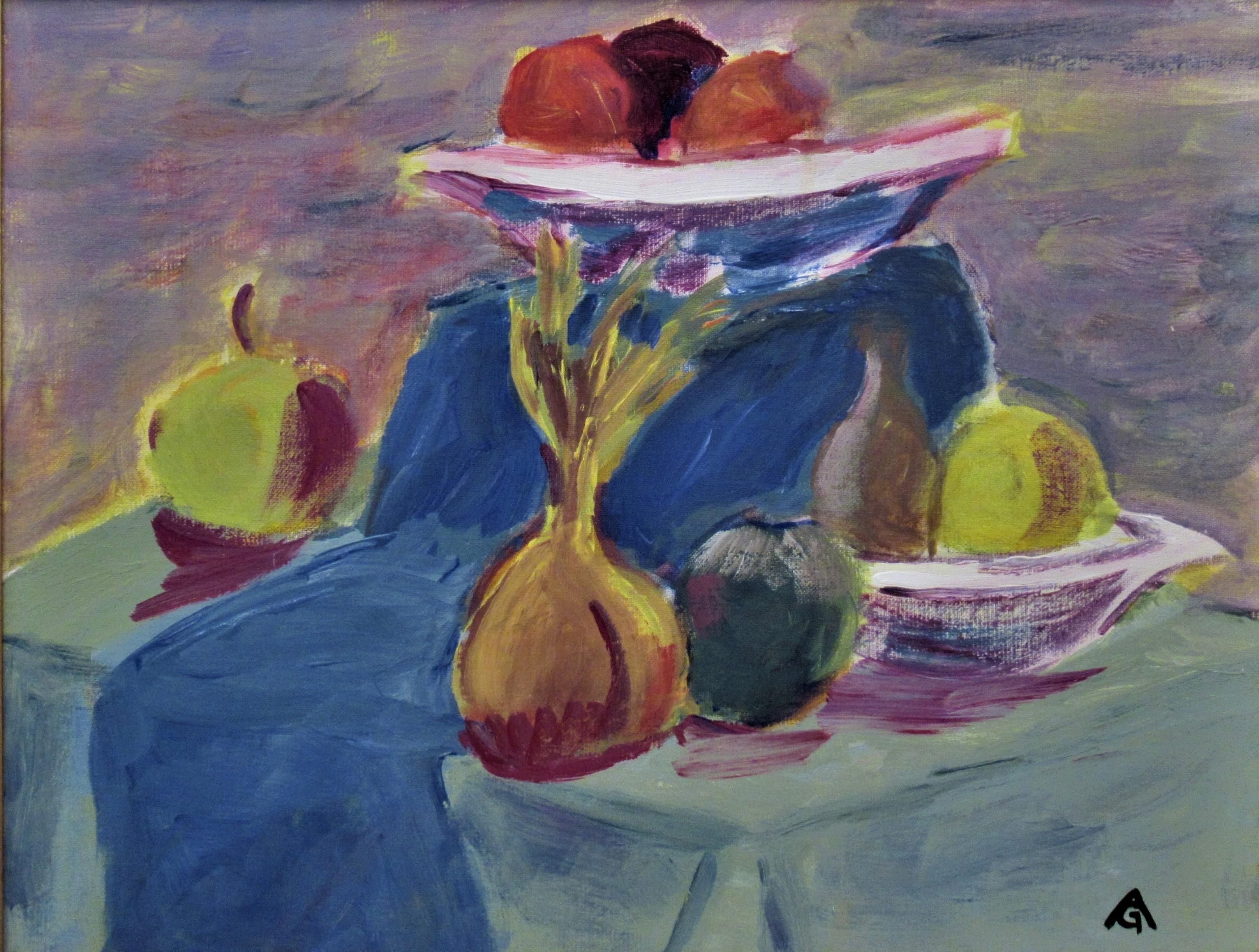 Still Life with Fruits - Painting by Arnold A. Grossman
