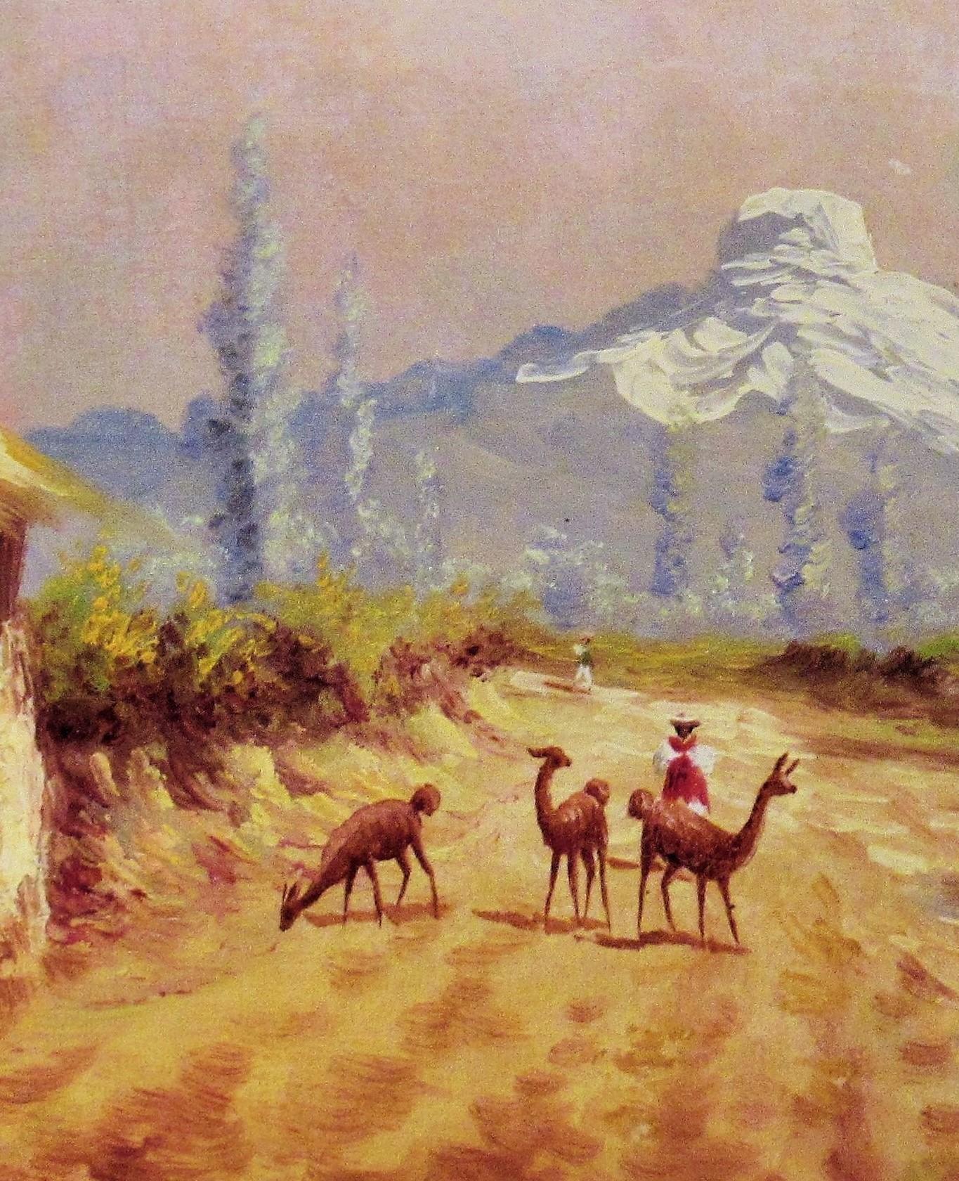 Landschaft mit Llamas (Impressionismus), Painting, von Gustavo Moncayo