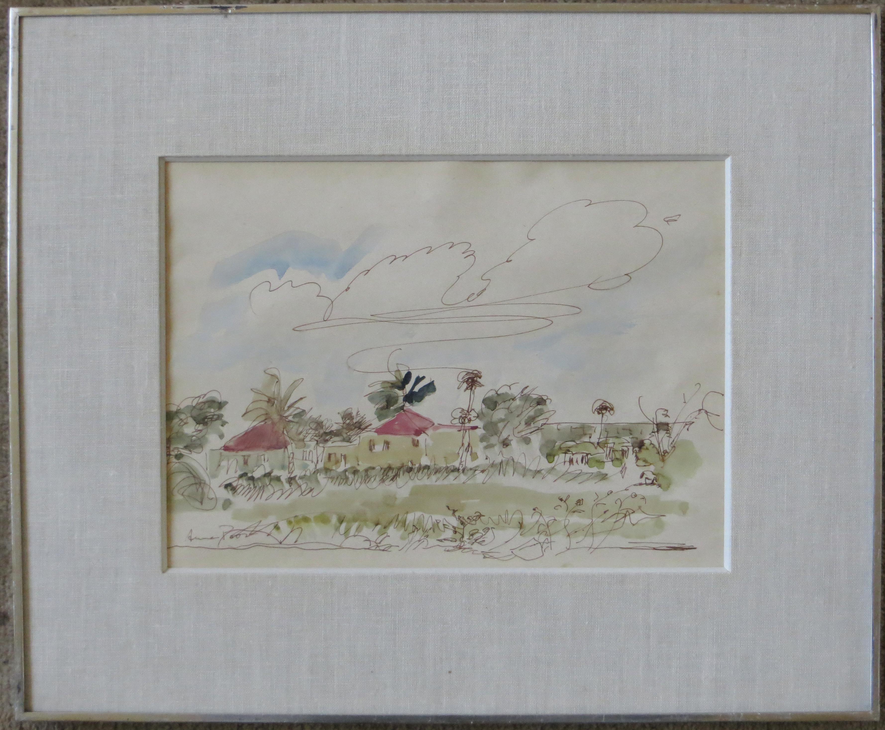 Two Houses - Lonely Corner - Painting by Anne Poor
