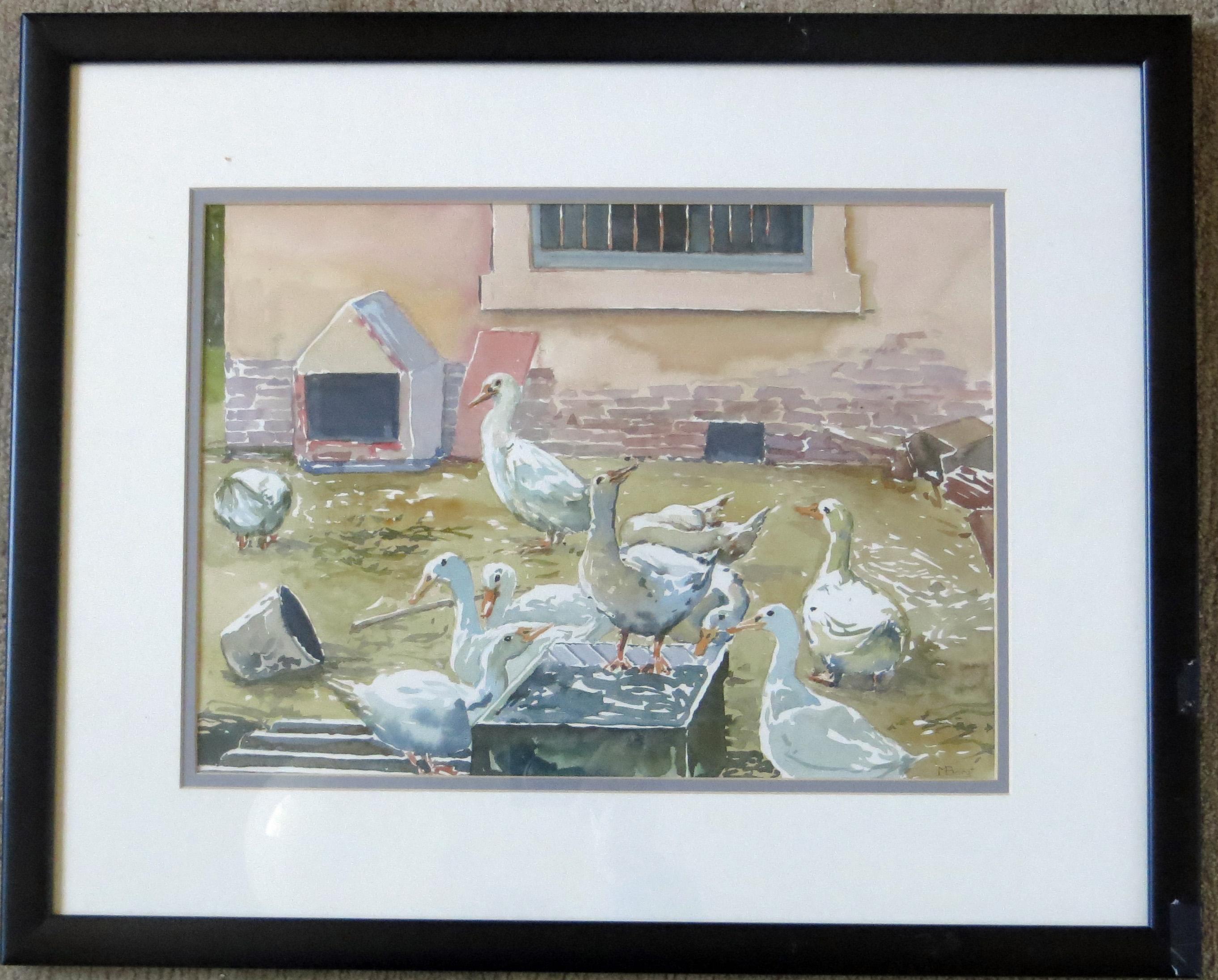 Artist: Michael Bergt – American (1956- )
Title: Untitled
Year: unknown, circa 1985
Medium: Watercolor
Sight size: 10.5 x 14.5 inches. 
Framed size: 17.5 x 21.5 inches 
Signature: Signed lower right
Condition: Very good 
Frame: Framed in simple