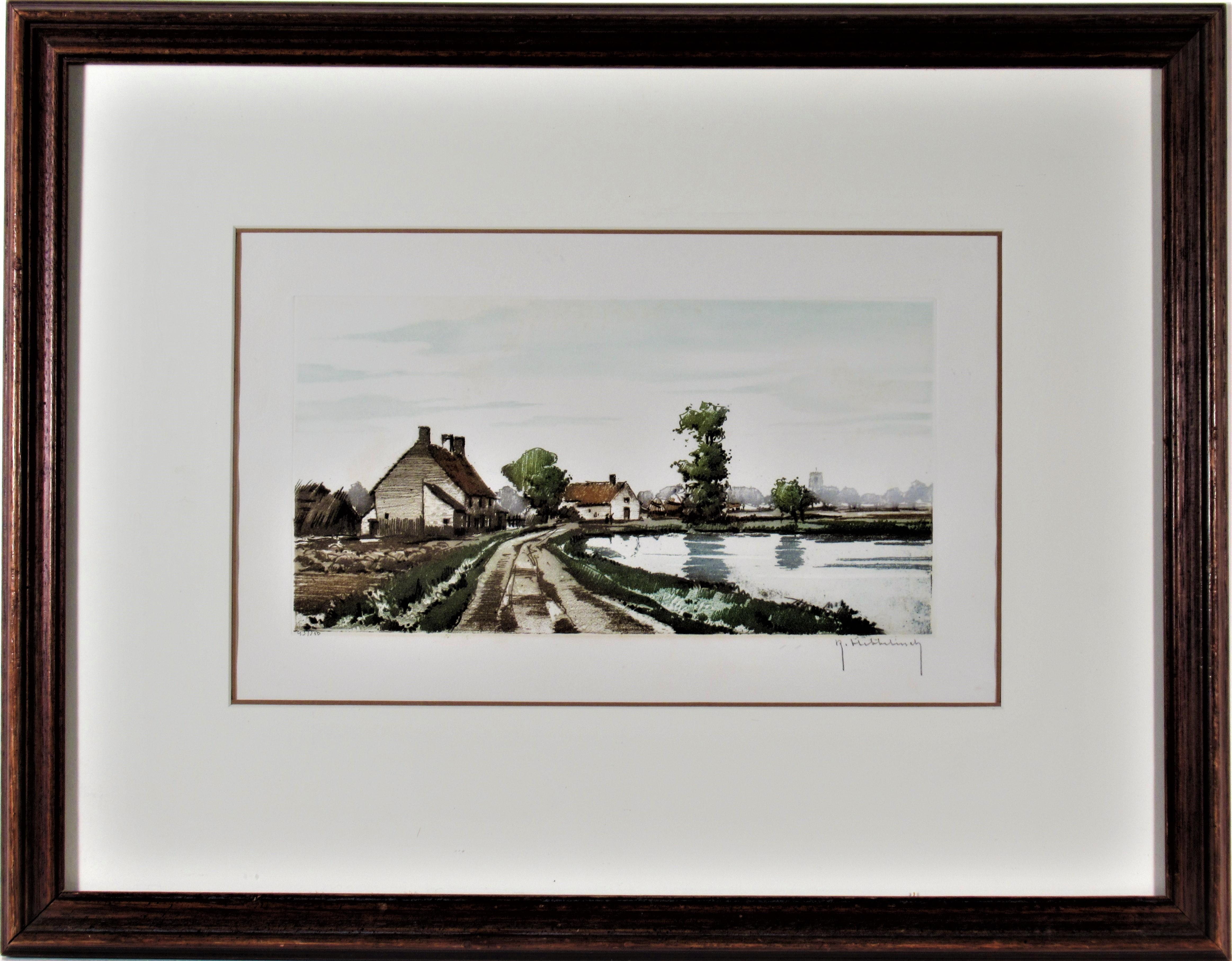 Roger Hebbelinck Figurative Print - Landscape with Pond