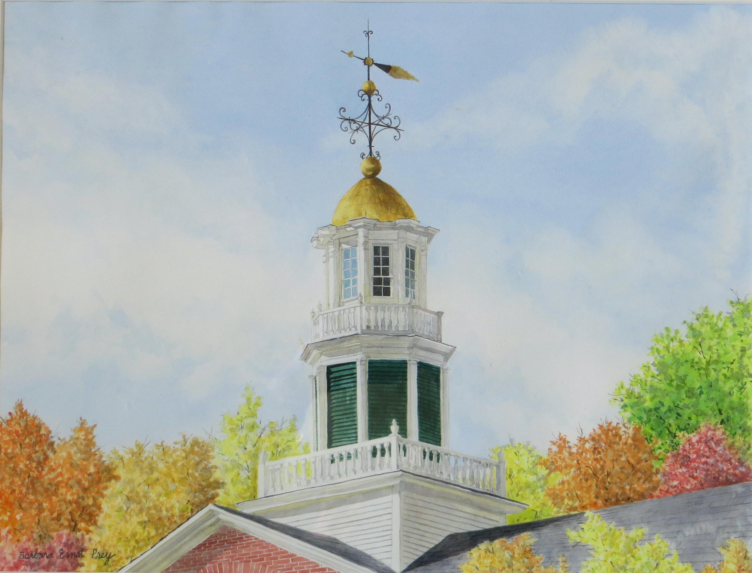 Griffin Hall, Williams College, Autumn - Gray Landscape Painting by Barbara Ernst Prey