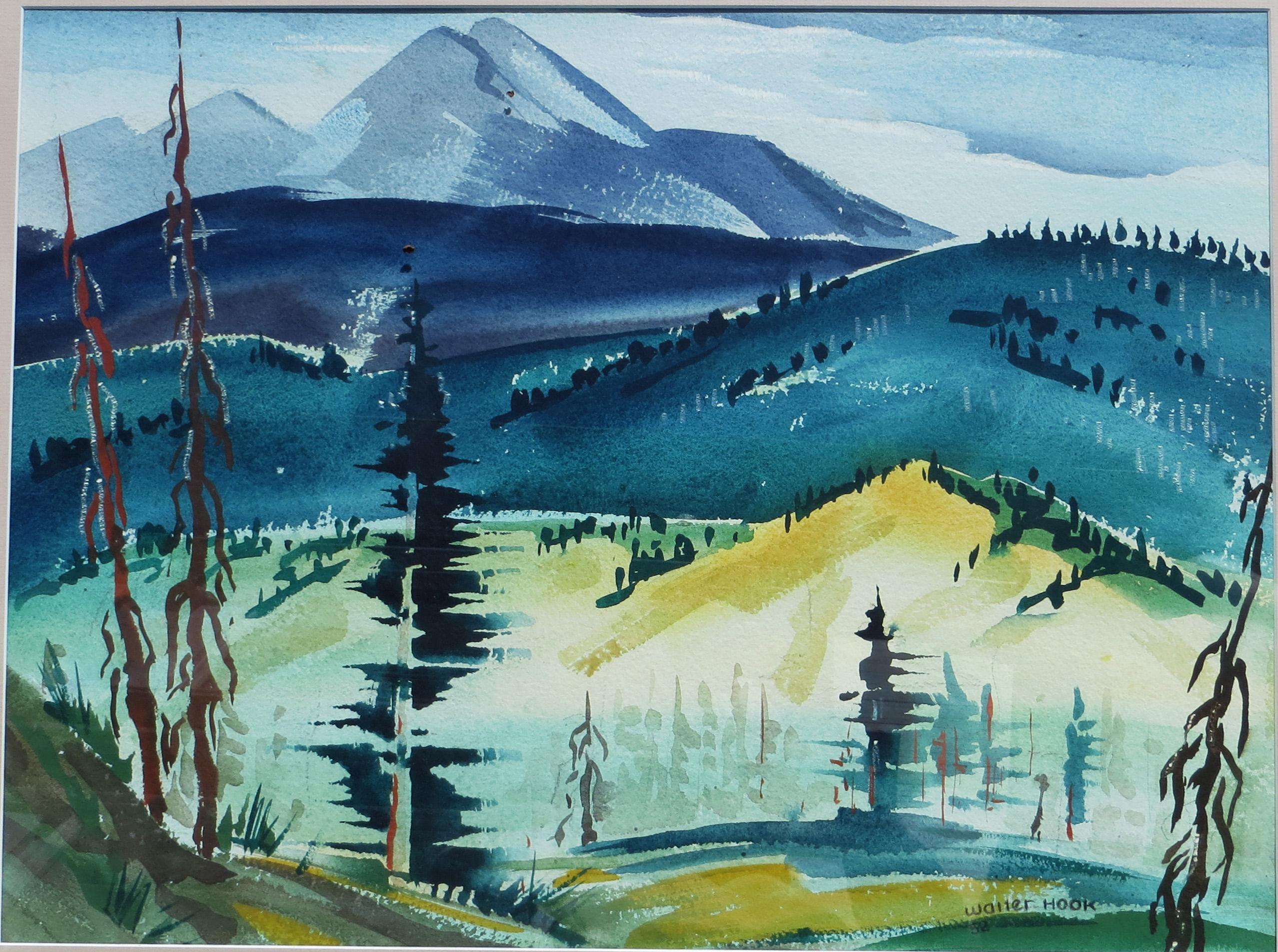 Western Landscape - Blue Landscape Painting by Walter Hook