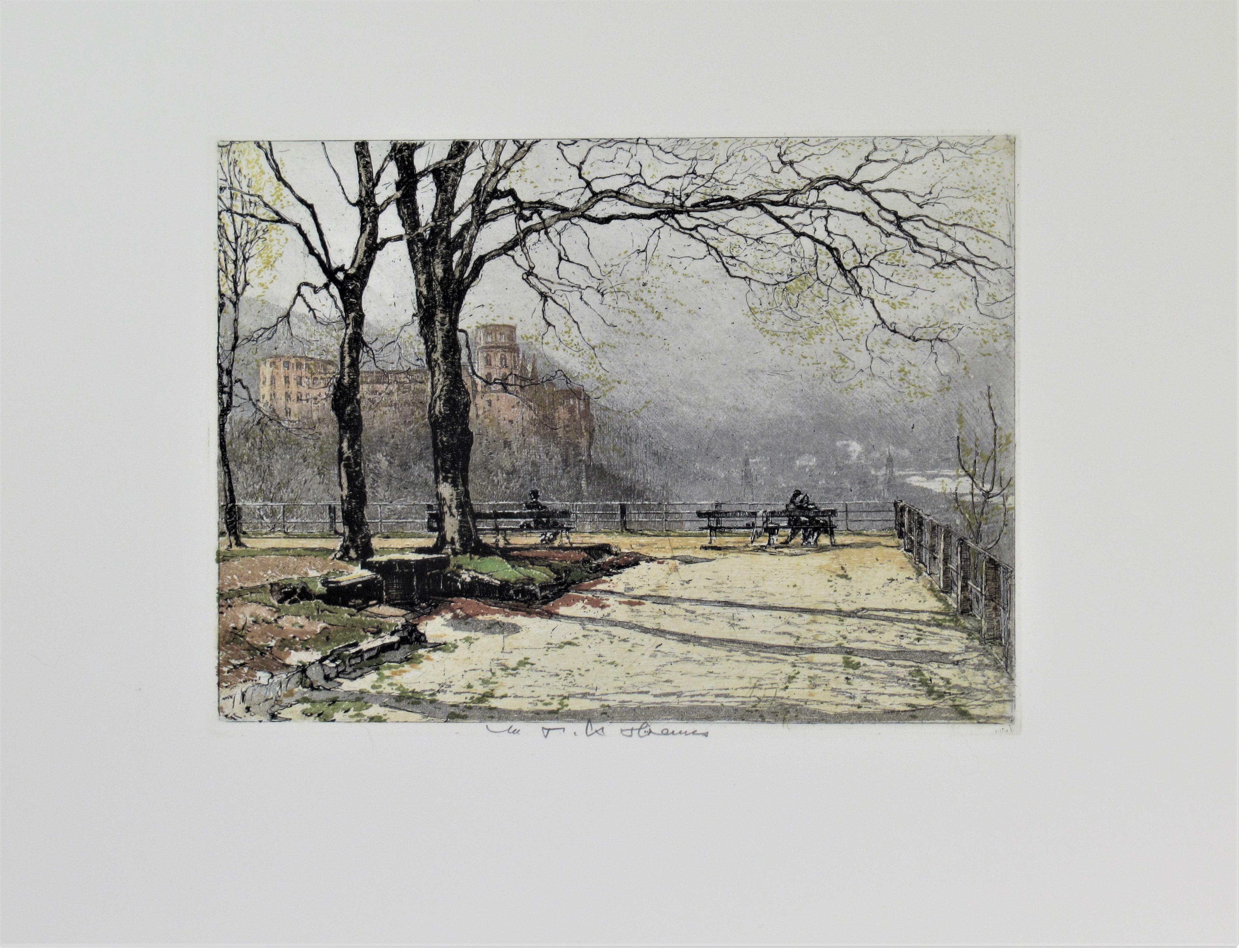 Figurative Print de Tana Kasimir Hoernes - Terraza de Heidelberg, Alemania