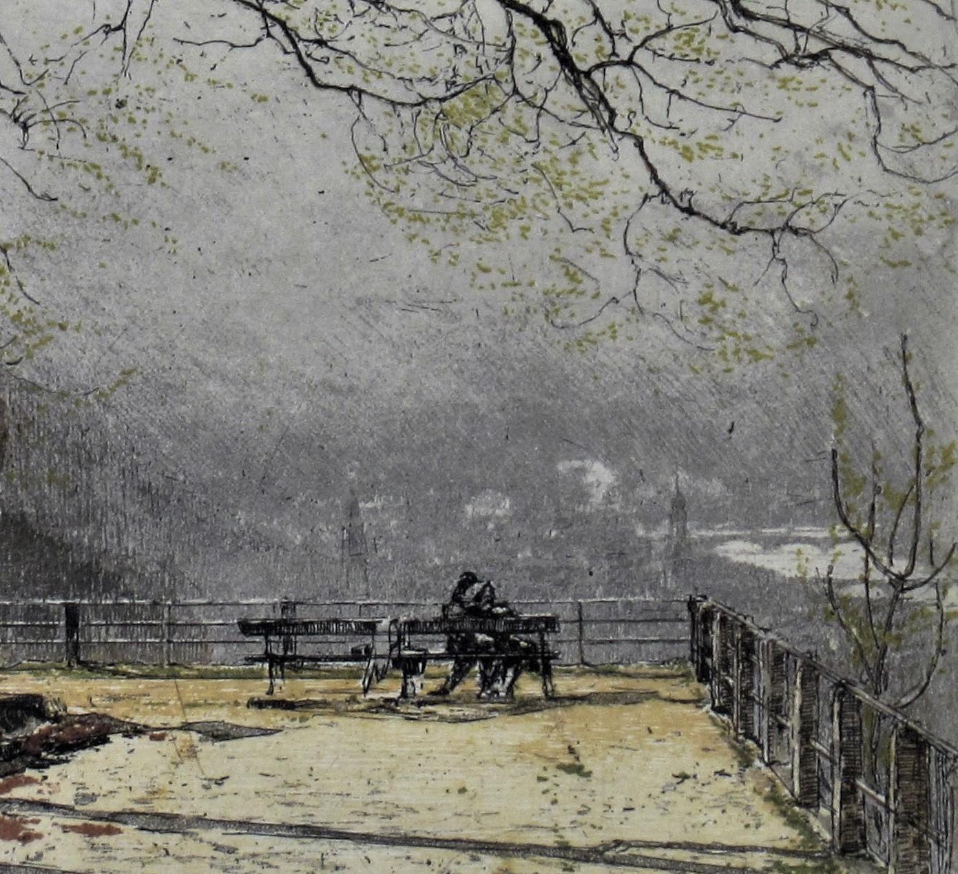 Terraza de Heidelberg, Alemania - Figurative Print Gris de Tana Kasimir Hoernes