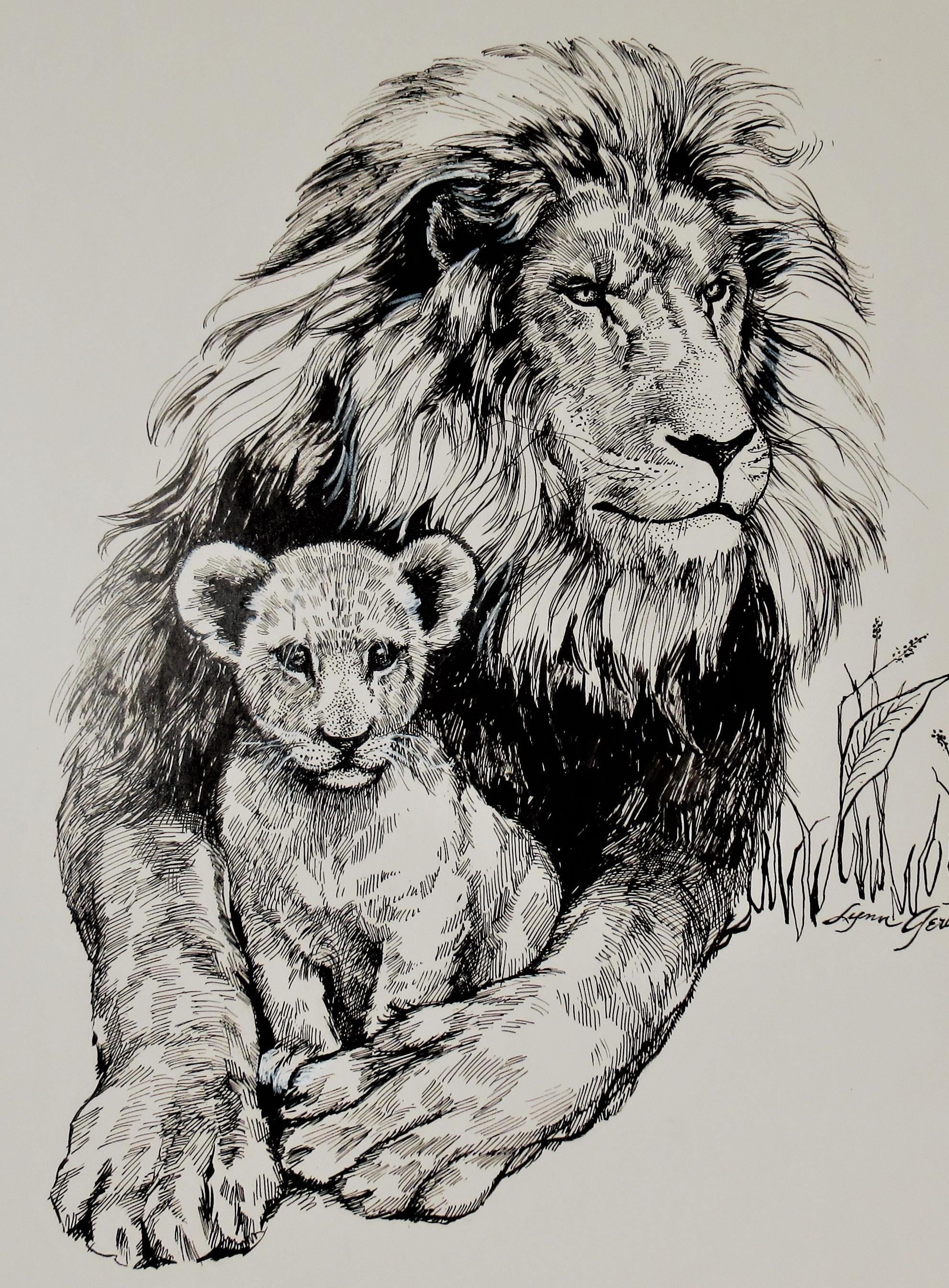 Lion and his Cub - Art by Lynn Gertenbach
