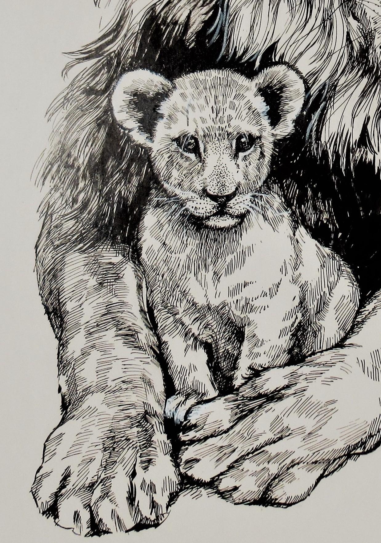 lion with cub drawing