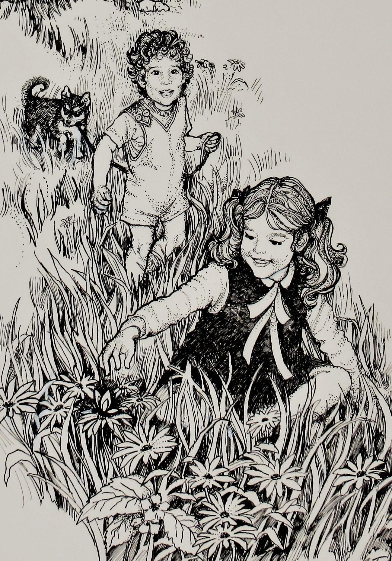 Two Children and Dog - Art by Lynn Gertenbach