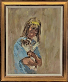 Retro Young Girl with Her Cat