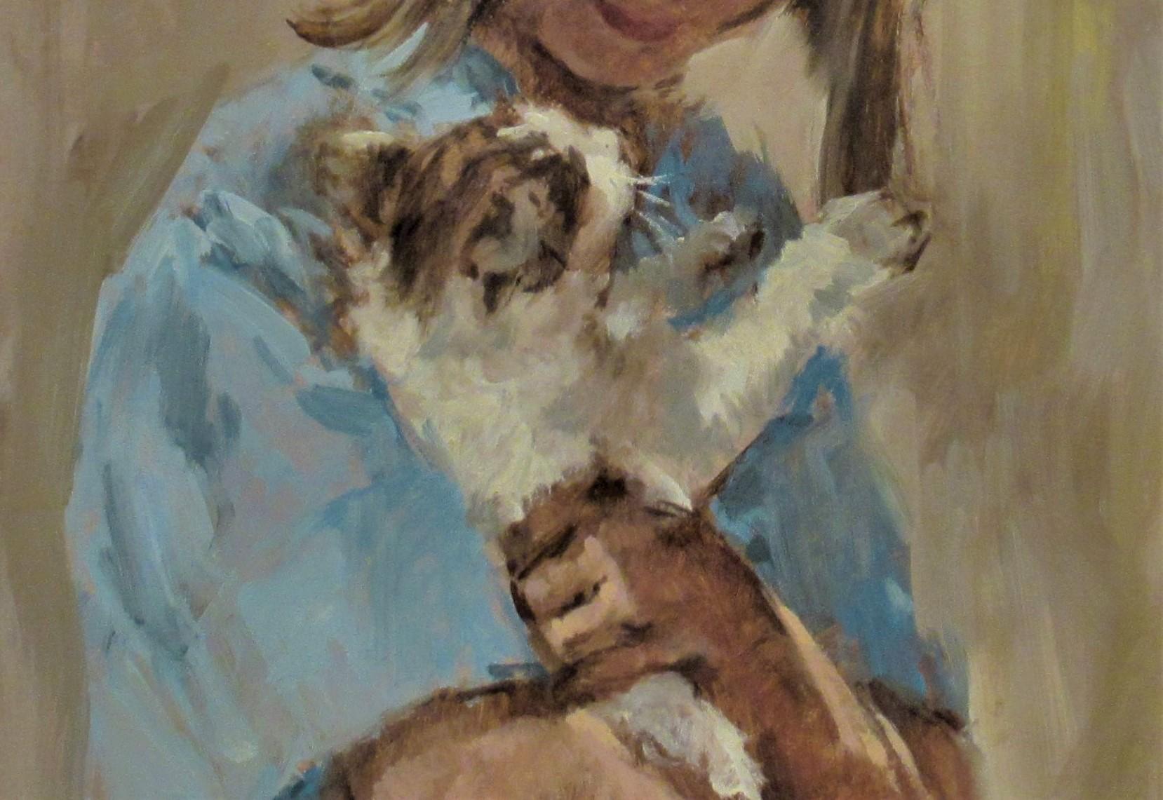 girl with cat painting
