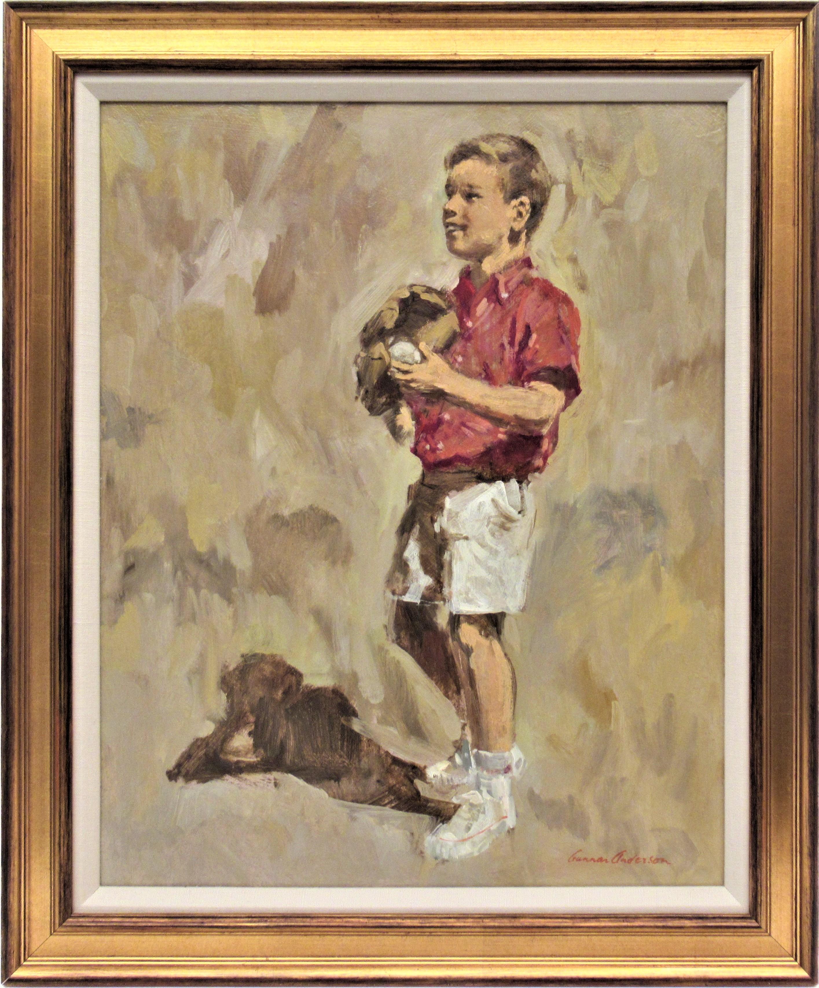 Gunnar Donald Anderson Figurative Painting - Young Boy Playing Baseball