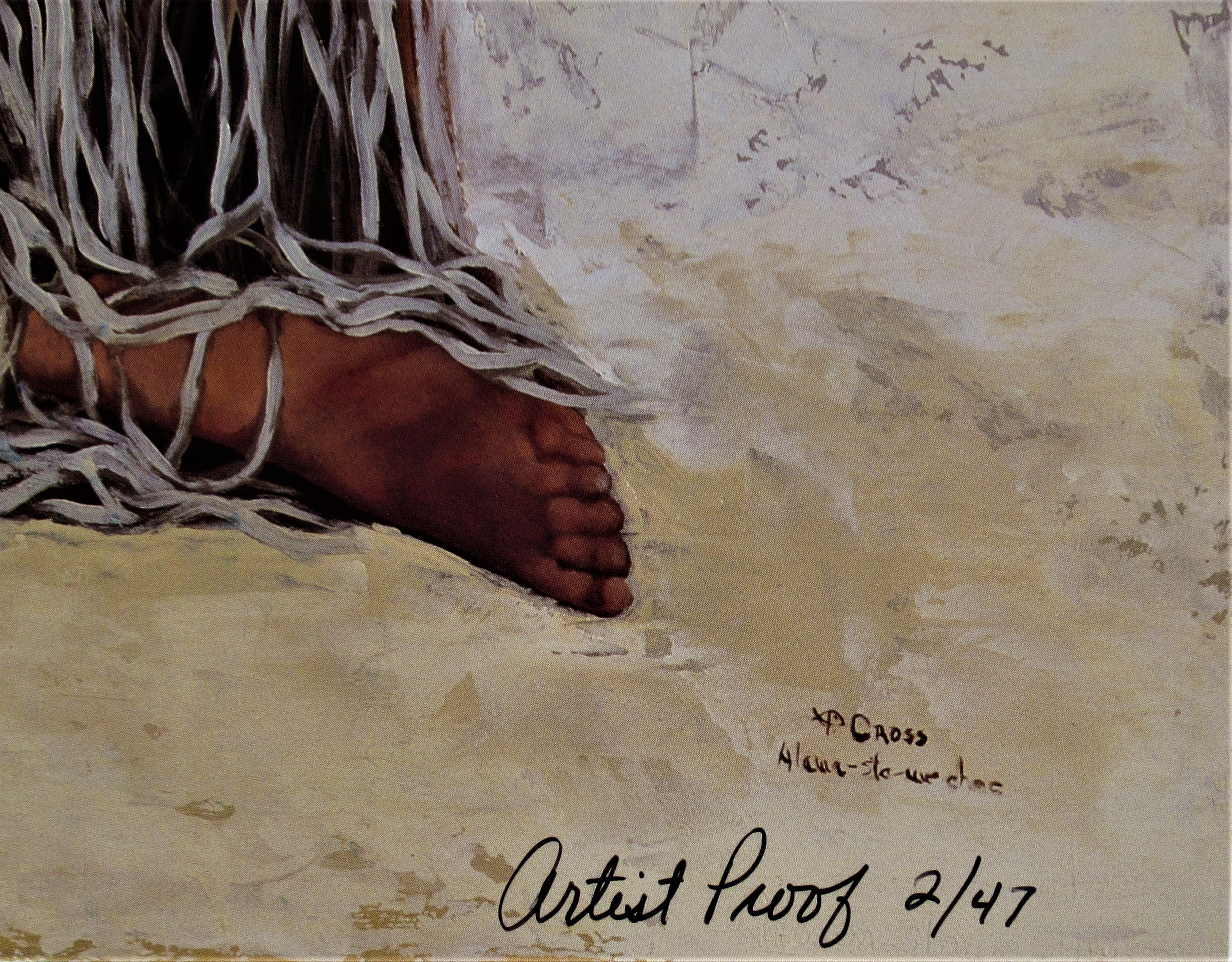 The Quilt Makers - Gray Figurative Print by Penni Anne Cross