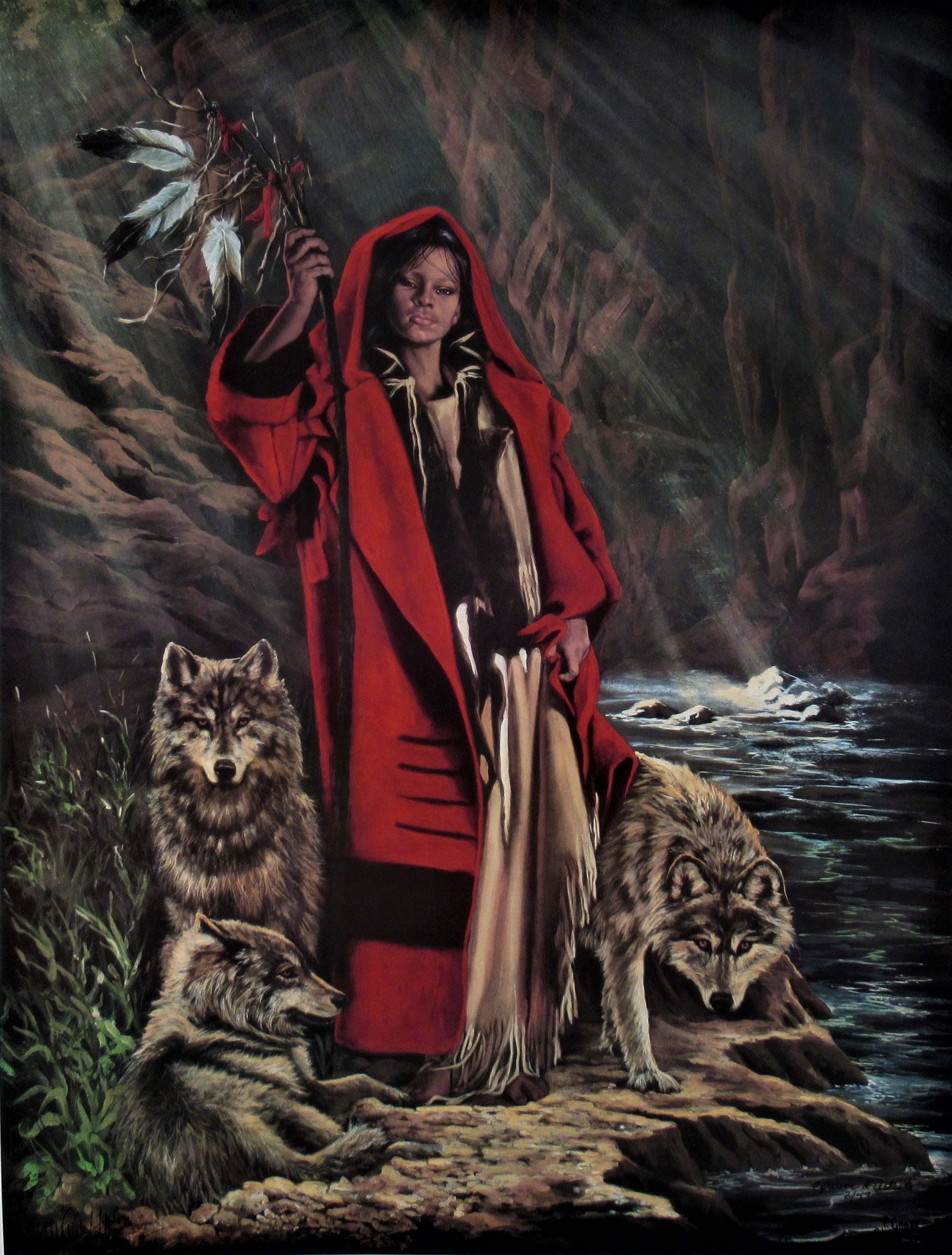  Biagoth Eecuebeh Hehsheesh-Chedah (Red Ridinghood and her Wolves) - Print by Penni Anne Cross