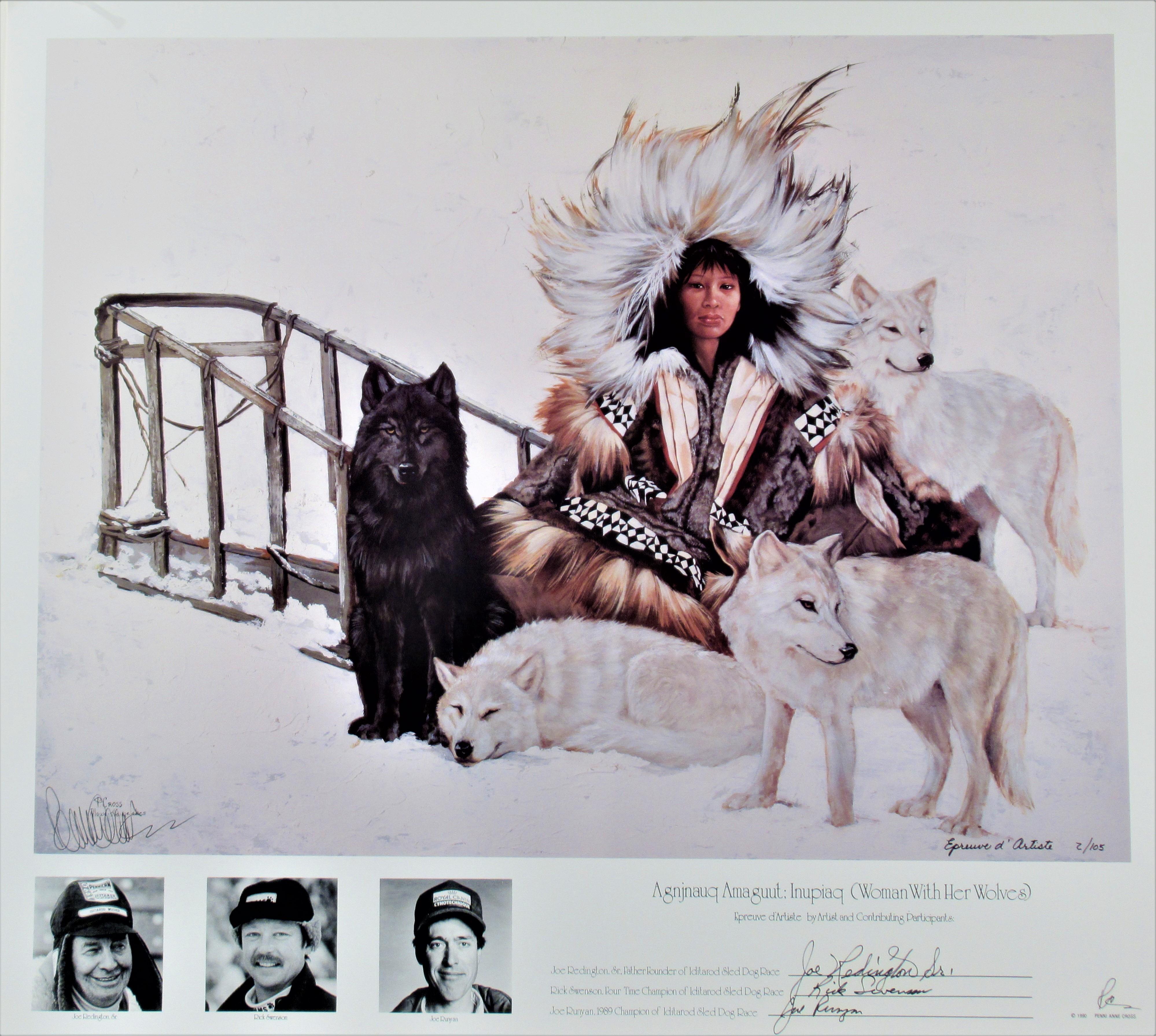 Penni Anne Cross Figurative Print - Agnjnauq Amguut; Iniupiaq (Woman with Her Wolves)